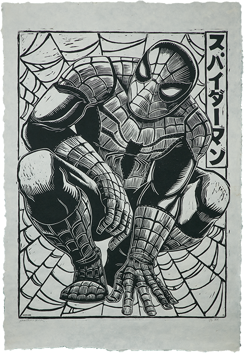 Spider-Man Linocut on Lokta Paper