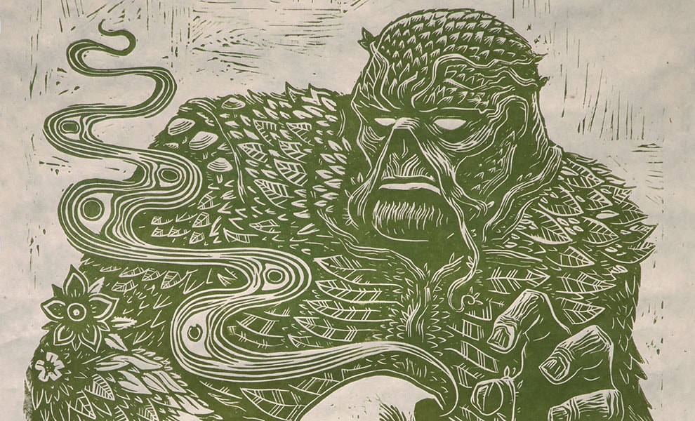 DC Comics Swamp Thing Linocut on Lokta Paper Art Print  Exclusive Edition View 1