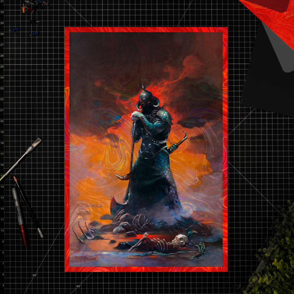 Frank Frazetta Death Dealer III (Revised) Rainbow Lava Holofoil Art Print  View 1