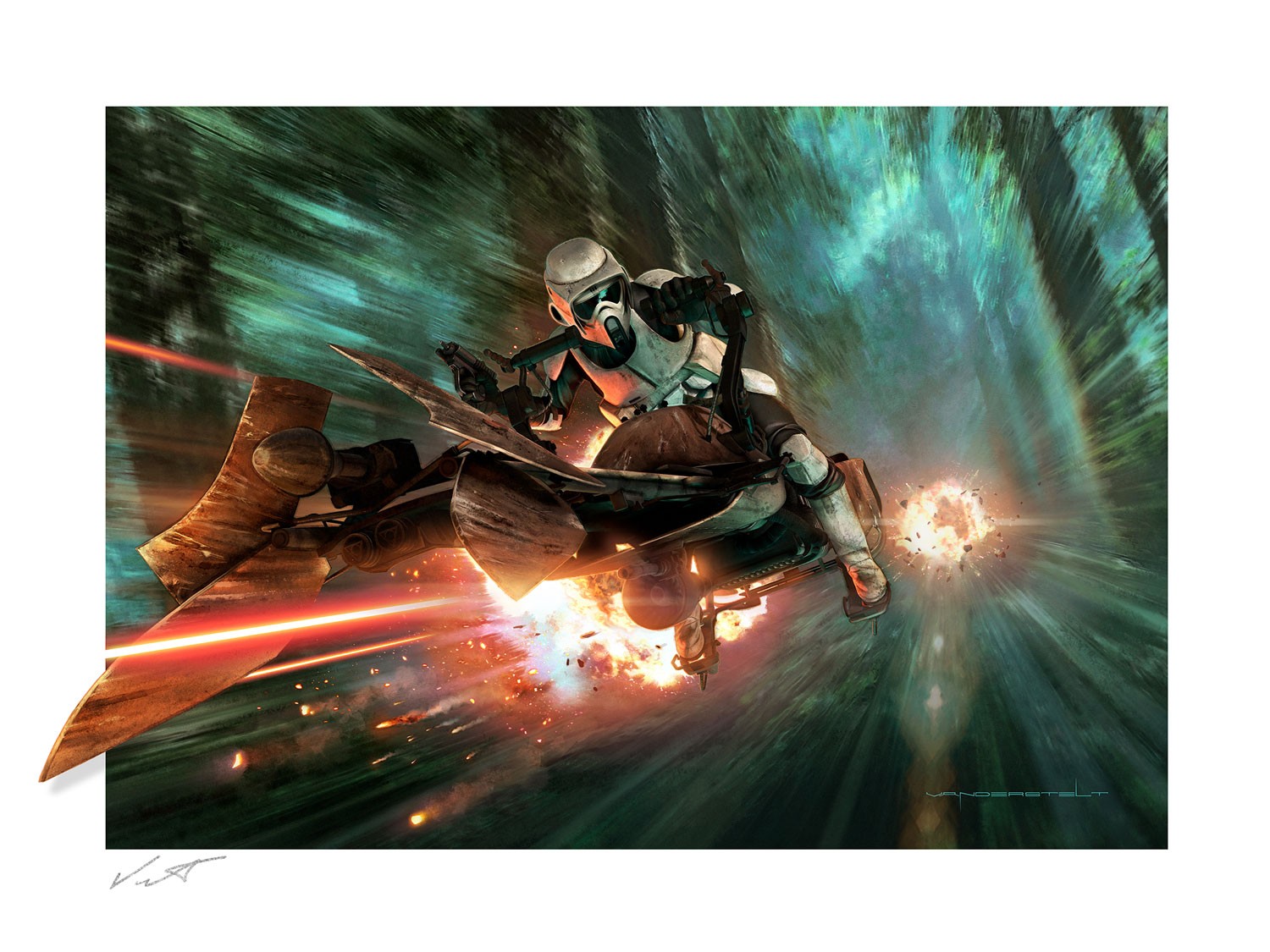 Star Wars Endor Chase Fine Art Print by Jerry Vanderstelt