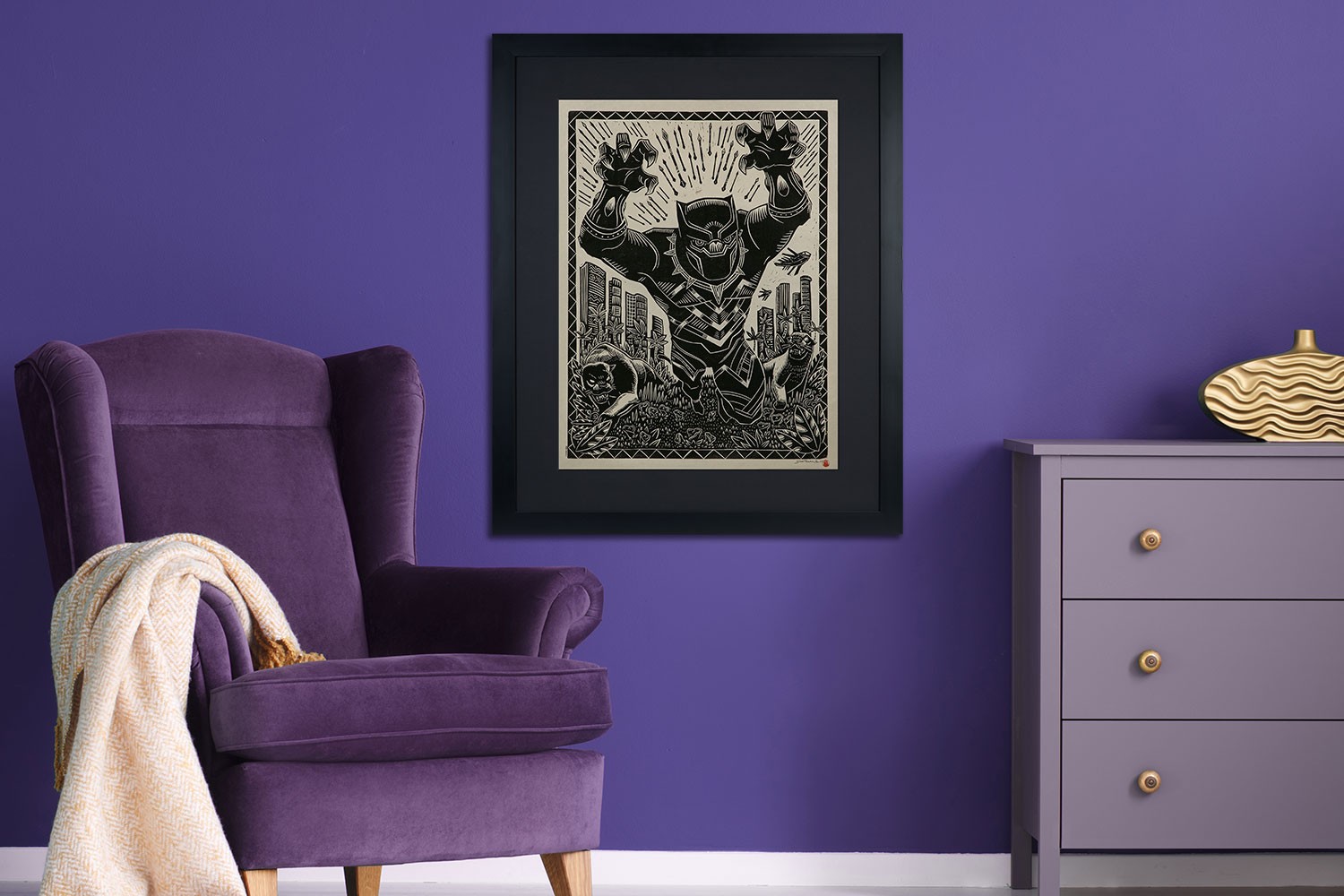 Black Panther Linocut on Lokta Paper Exclusive Edition View 1