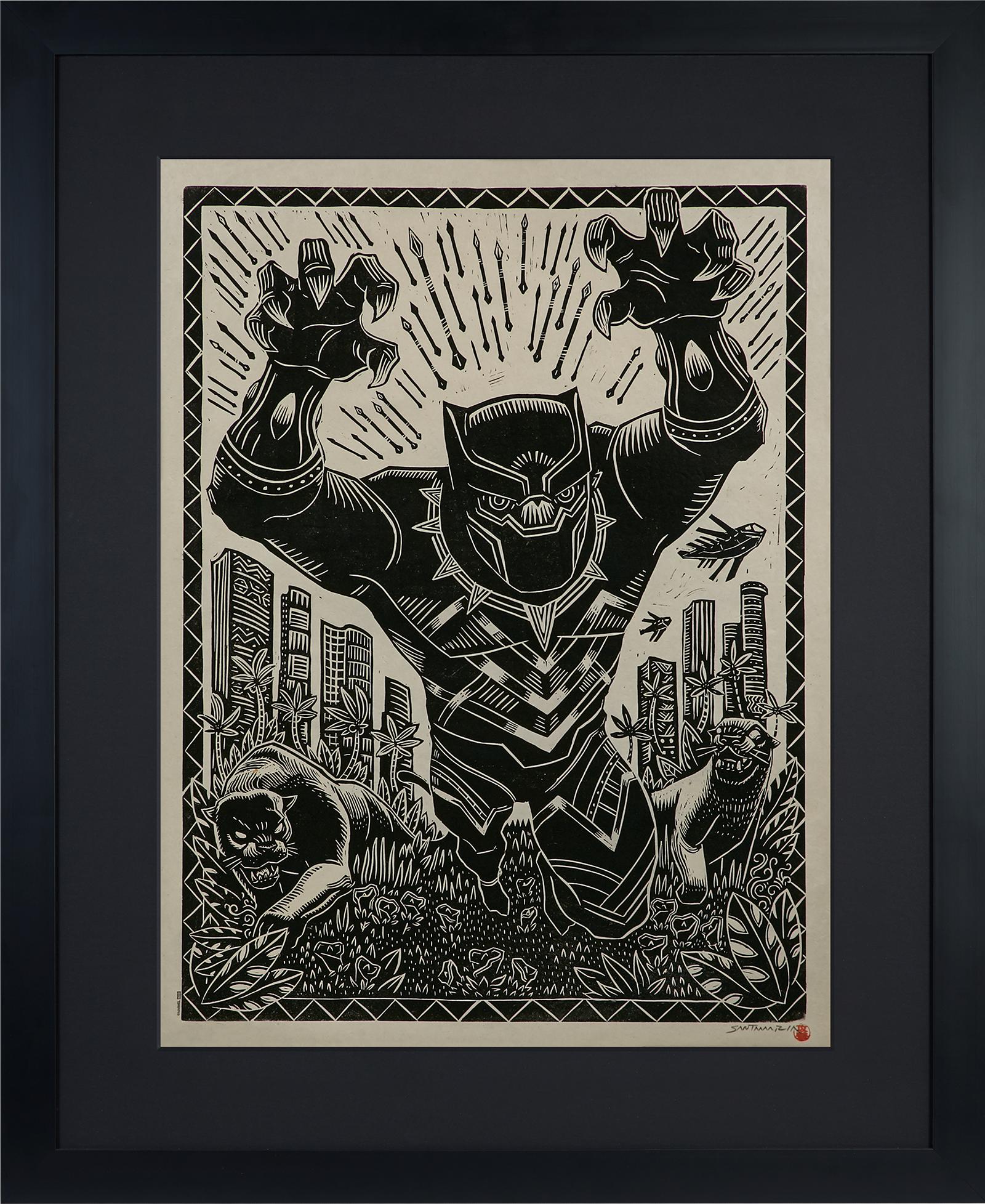 Black Panther Linocut on Lokta Paper Exclusive Edition View 2