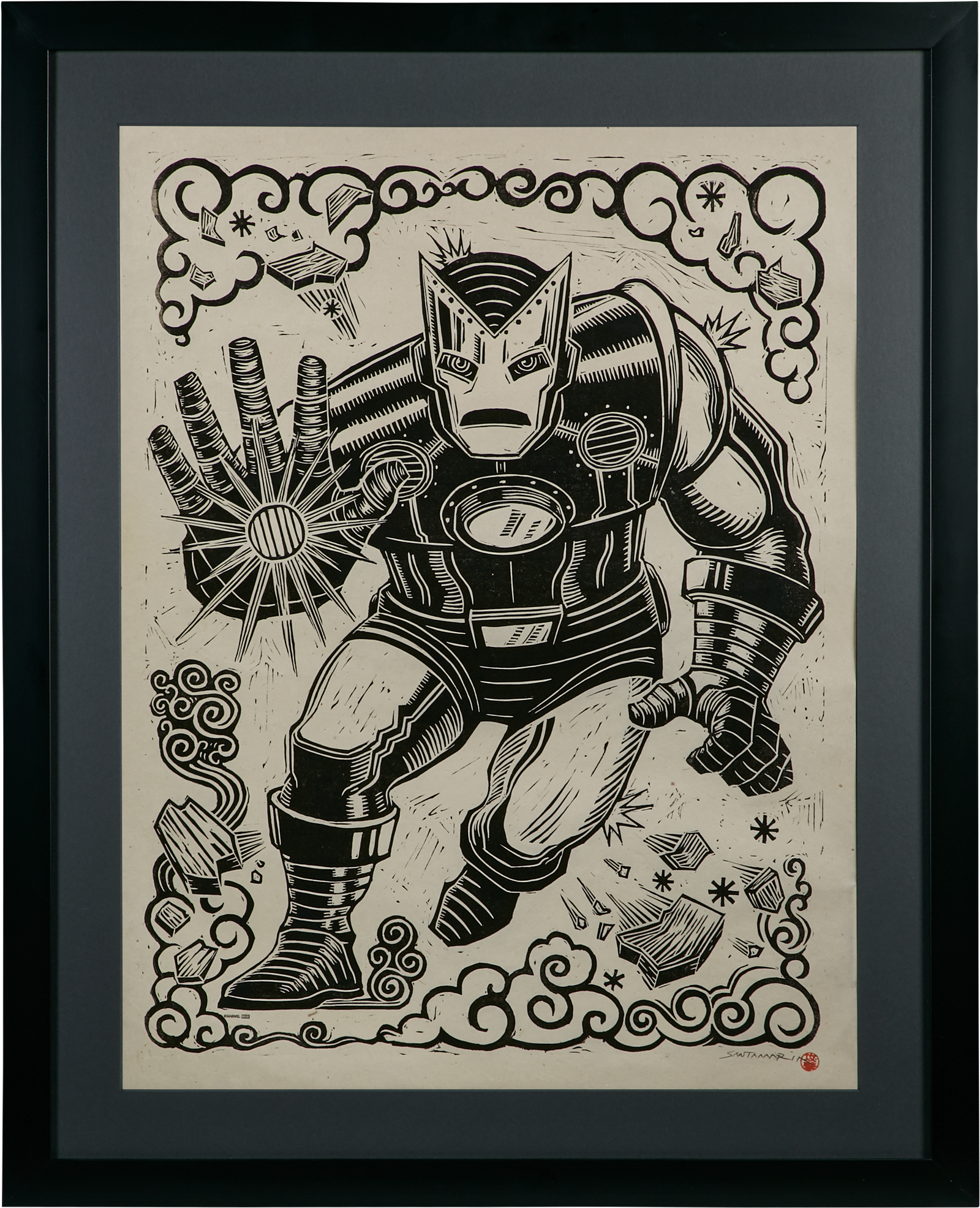 Iron Man Linocut on Lokta Paper Exclusive Edition View 3