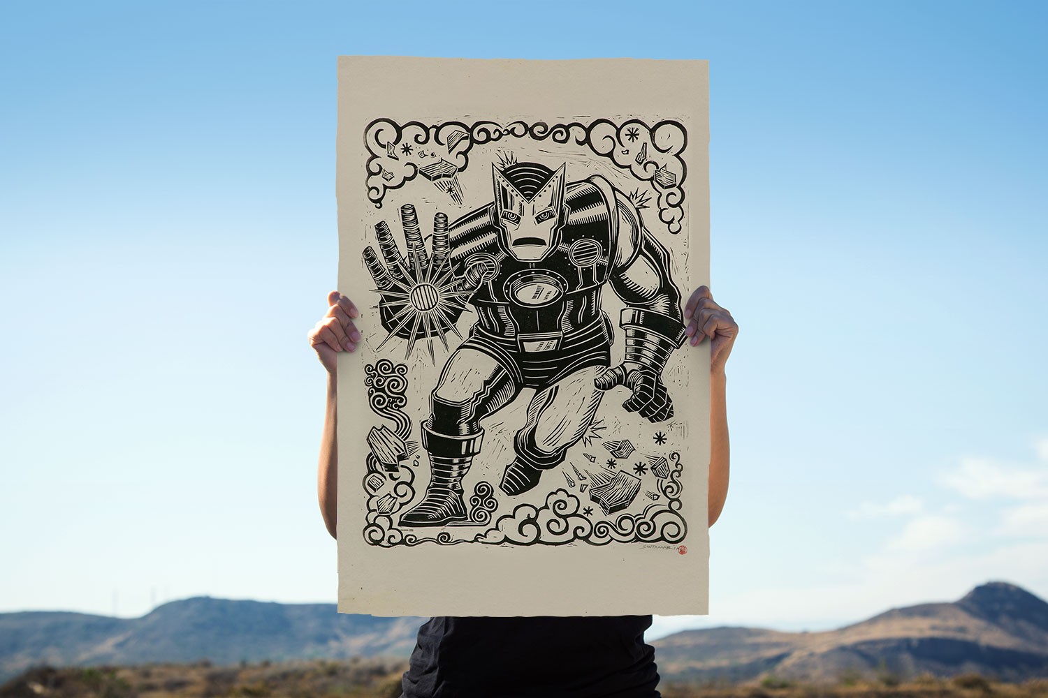Iron Man Linocut on Lokta Paper Exclusive Edition View 1