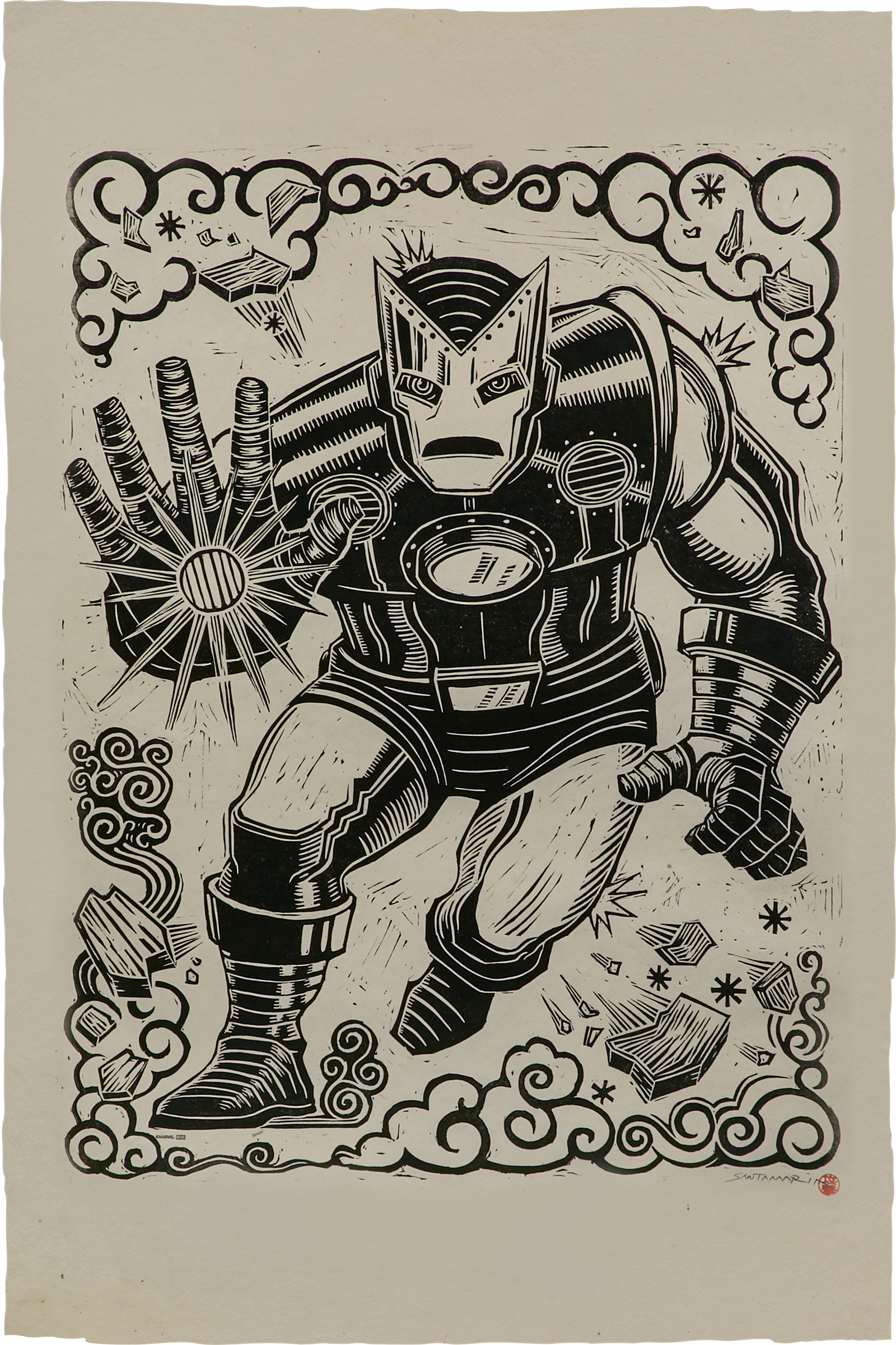 Iron Man Linocut on Lokta Paper Exclusive Edition View 2