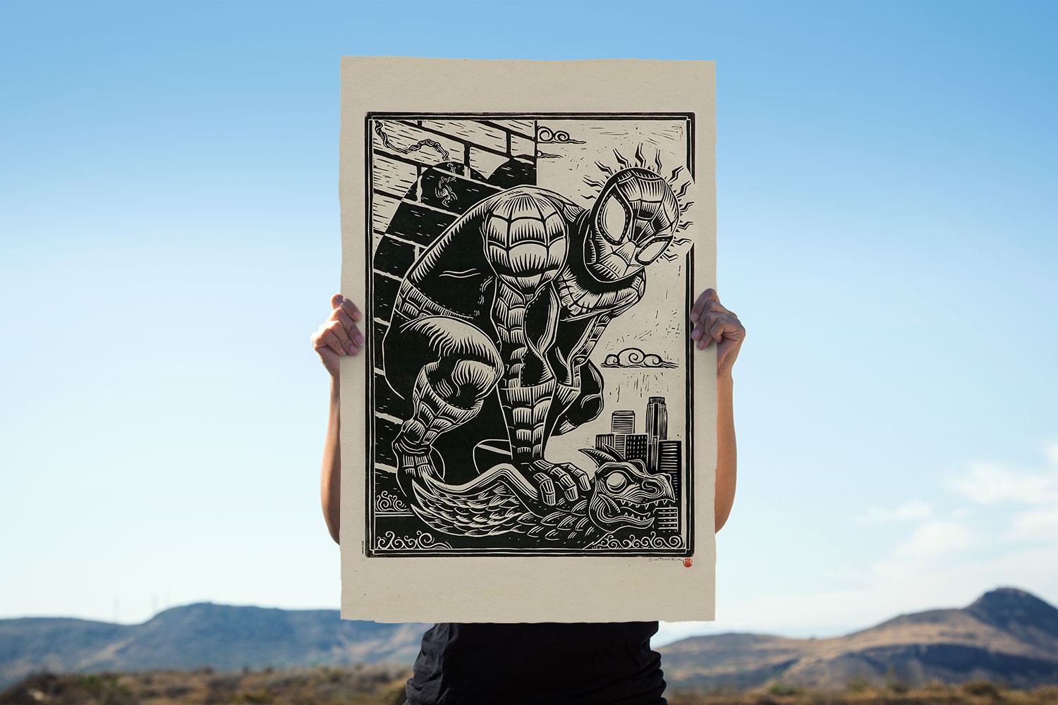 Spider-Man Linocut on Lokta Paper Exclusive Edition View 1