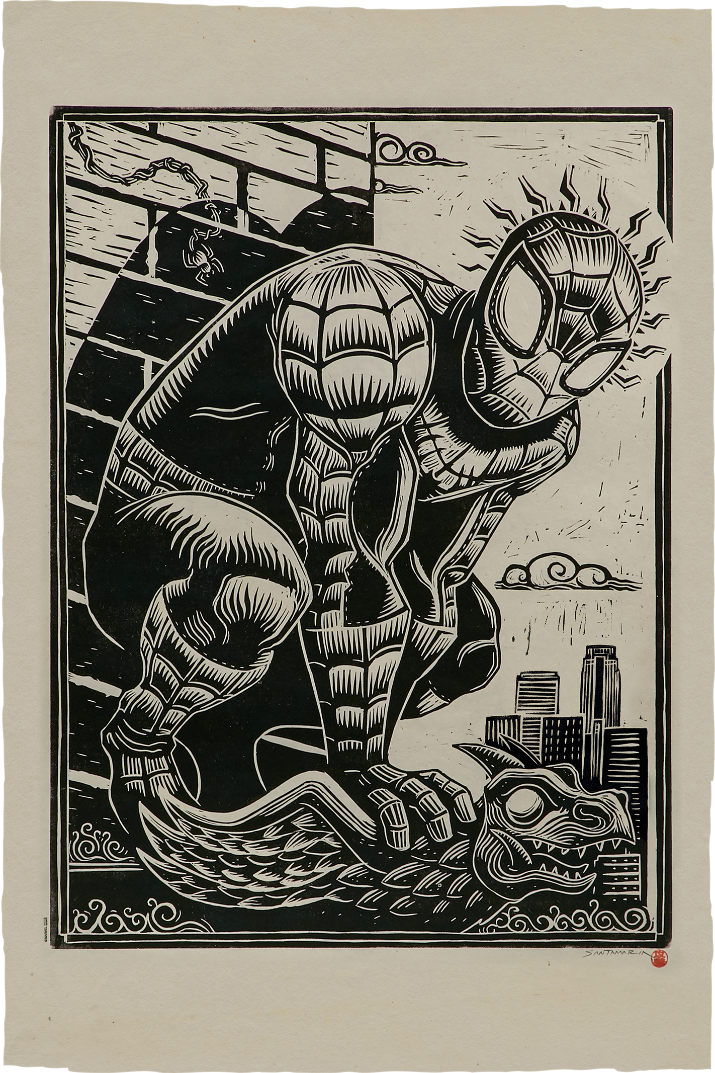 Spider-Man Linocut on Lokta Paper Exclusive Edition View 2