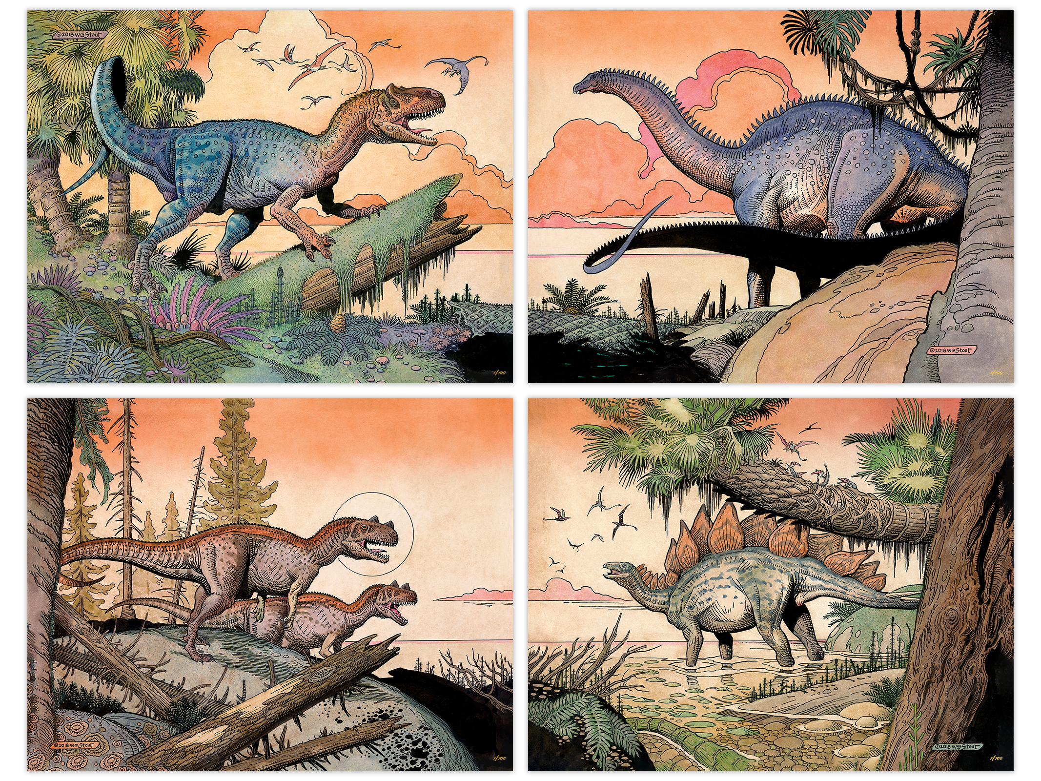 William Stout Dinosaur Series: The Jurassic Era (Set of 4)