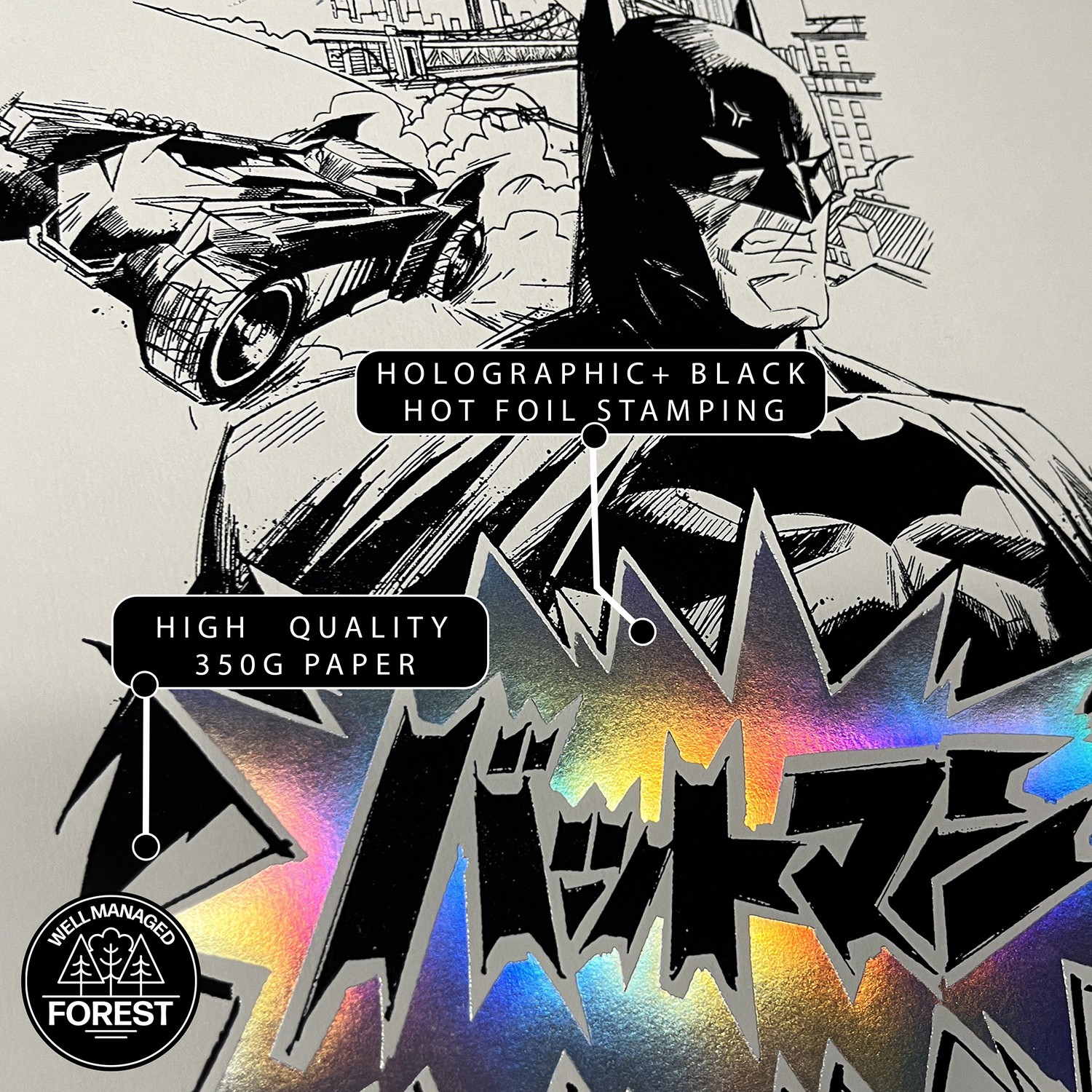 DC Comics Batman™ Core (Black & Holographic) Foil Letterpress Poster Art Print  View 4