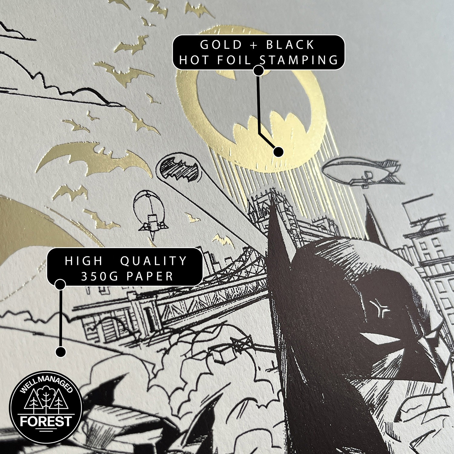 DC Comics Batman™ Core (Black & Gold) Foil Letterpress Poster Art Print  View 4