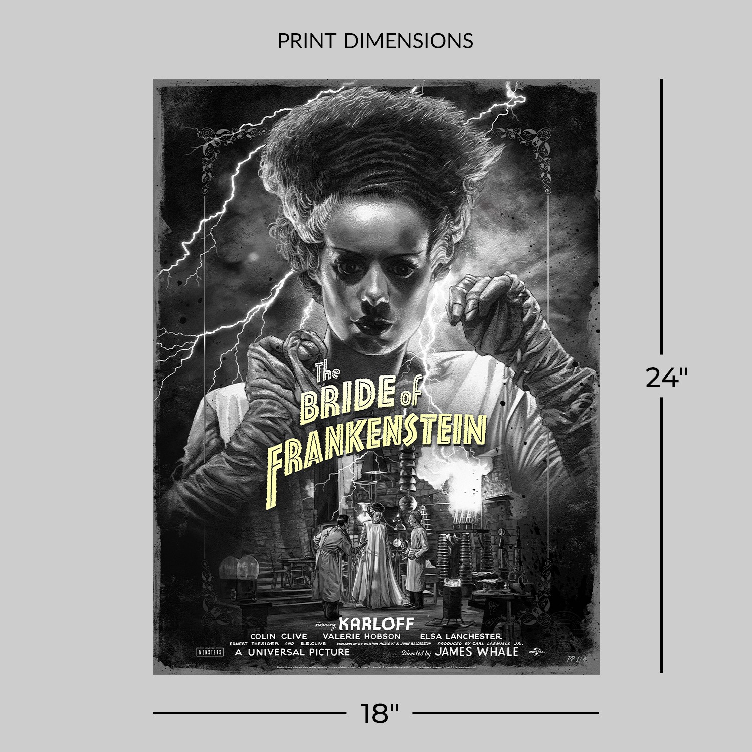 Universal Monsters Bride of Frankenstein (Silver Screen) Movie Poster  Exclusive Edition View 2