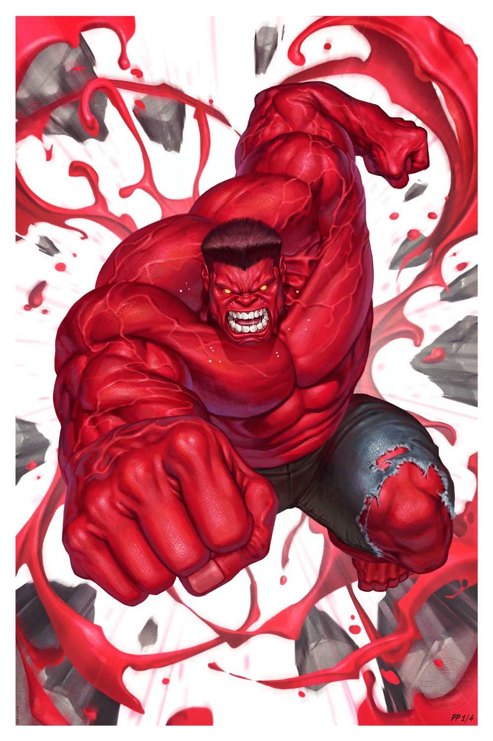 絵画 RED face Bullseye Red Transparent Rainbow Iridized Striker Double