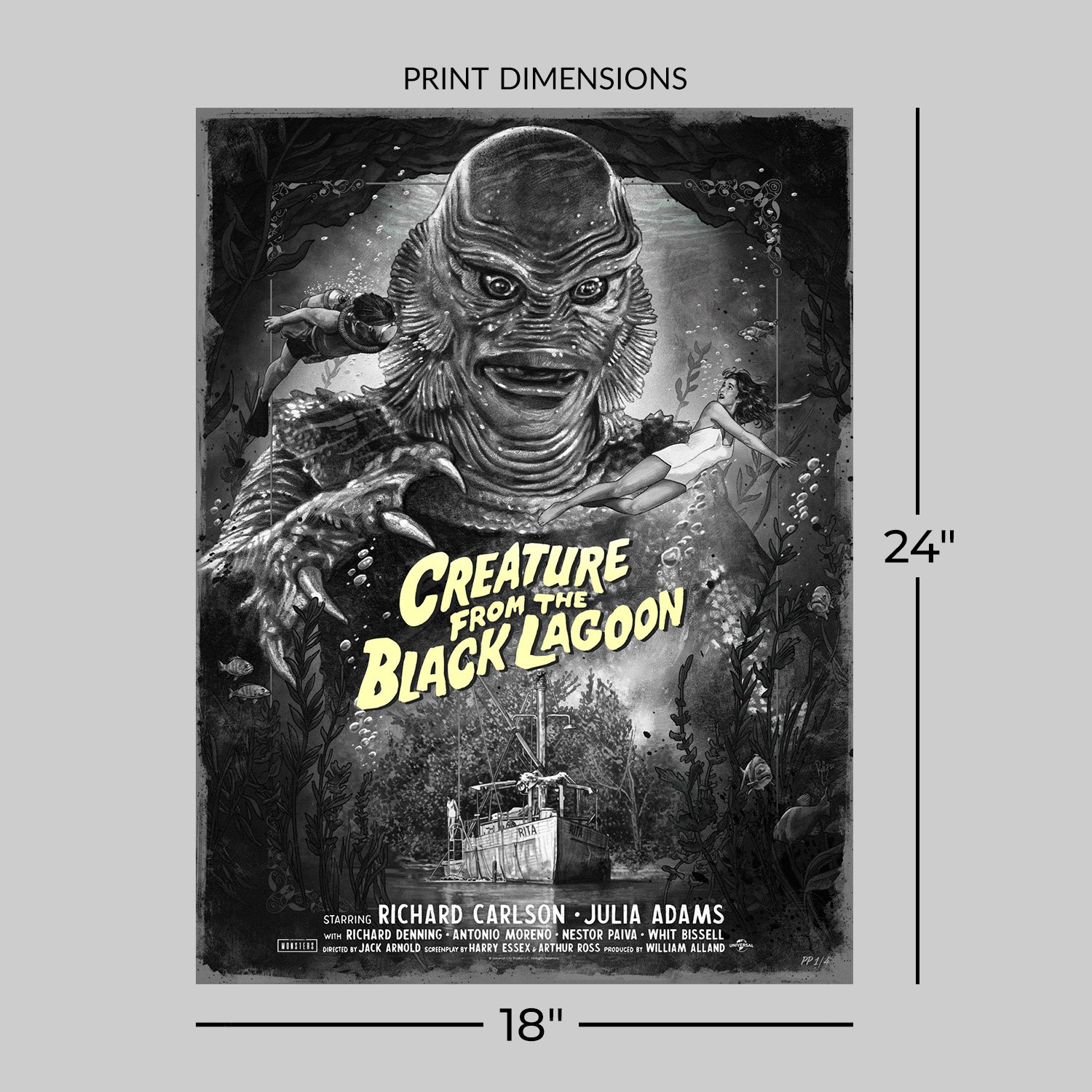 Universal Monsters Creature From the Black Lagoon (Silver Screen) Movie Poster  Exclusive Edition View 2