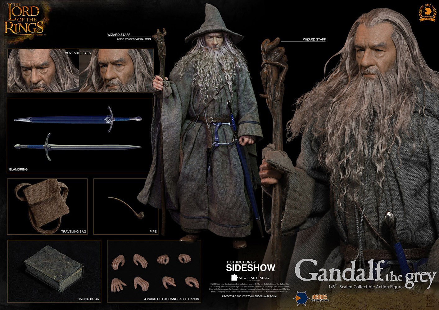 Action Figure Gandalf Il Grigio – The Hobbit, Wave 2, 9,5 Cm Con 12 Punti Di Articolazione, Collezionismo