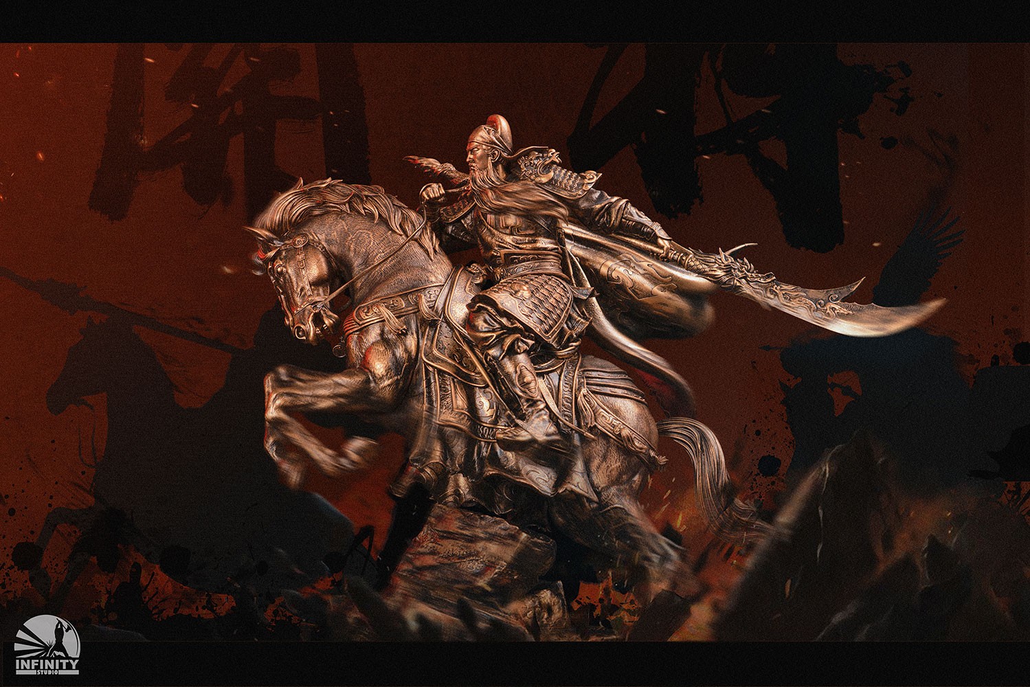 Three Kingdoms Generals Three Kingdoms Generals Guan Yu Bronzed Statues  (Prototype Shown) View 6