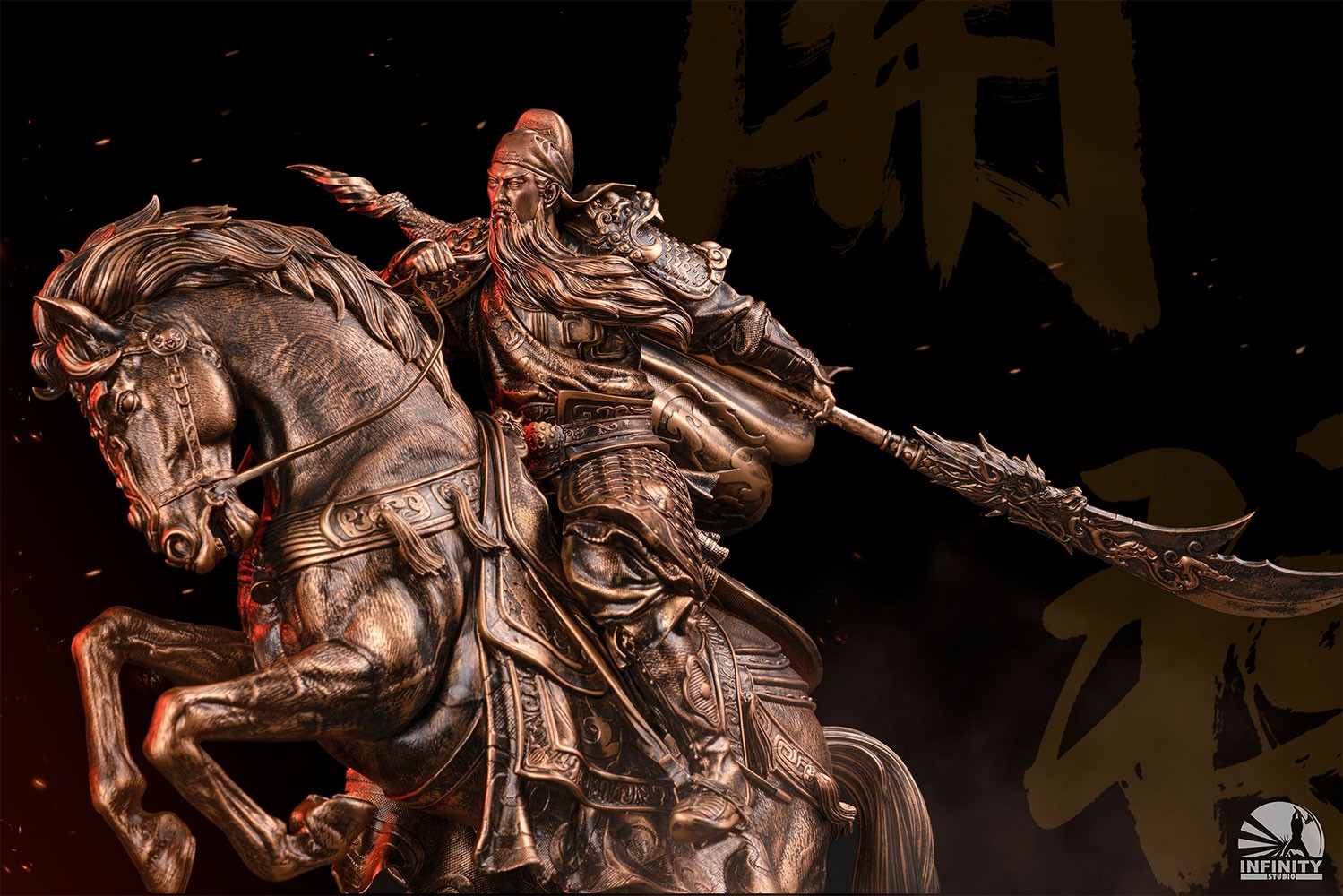 Three Kingdoms Generals Three Kingdoms Generals Guan Yu Bronzed Statues  (Prototype Shown) View 12