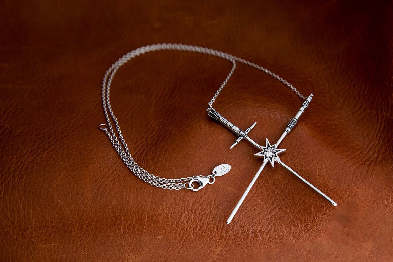 Kylo Ren & Rey Crossed Lightsaber Necklace