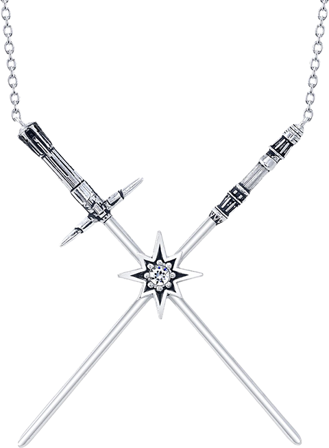 Kylo Ren & Rey Crossed Lightsaber Necklace