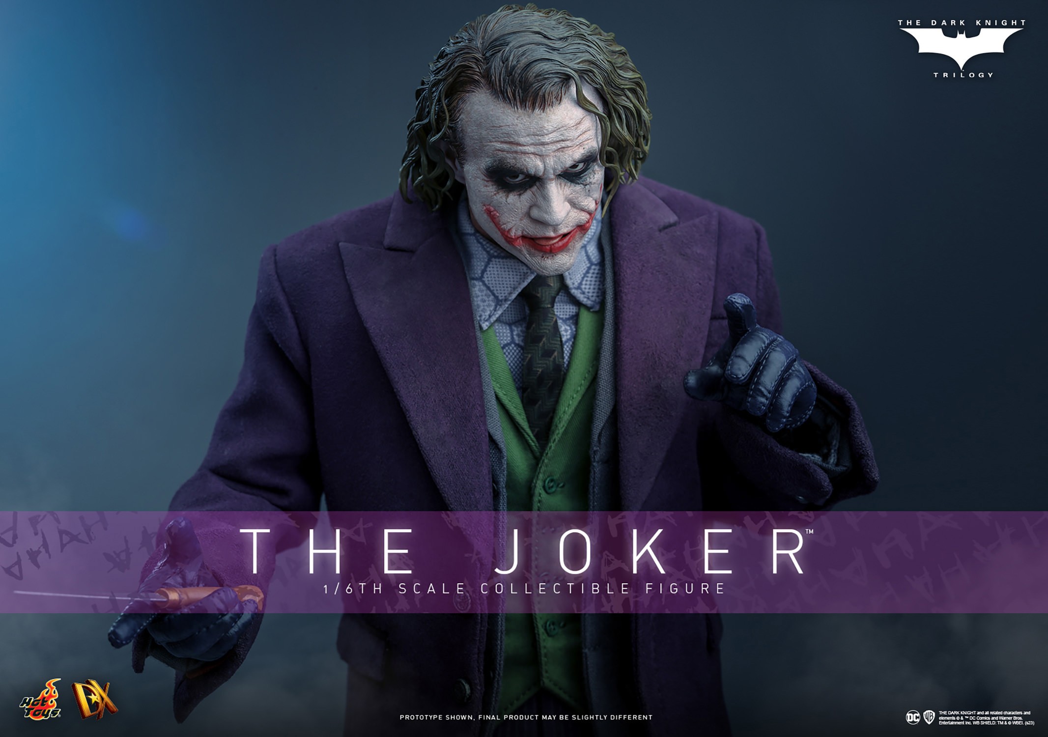 Half body shot of The Joker (Collector Edition) with left hand pointing up, head slightly down, and eyes looking up. (Prototype Shown) View 1