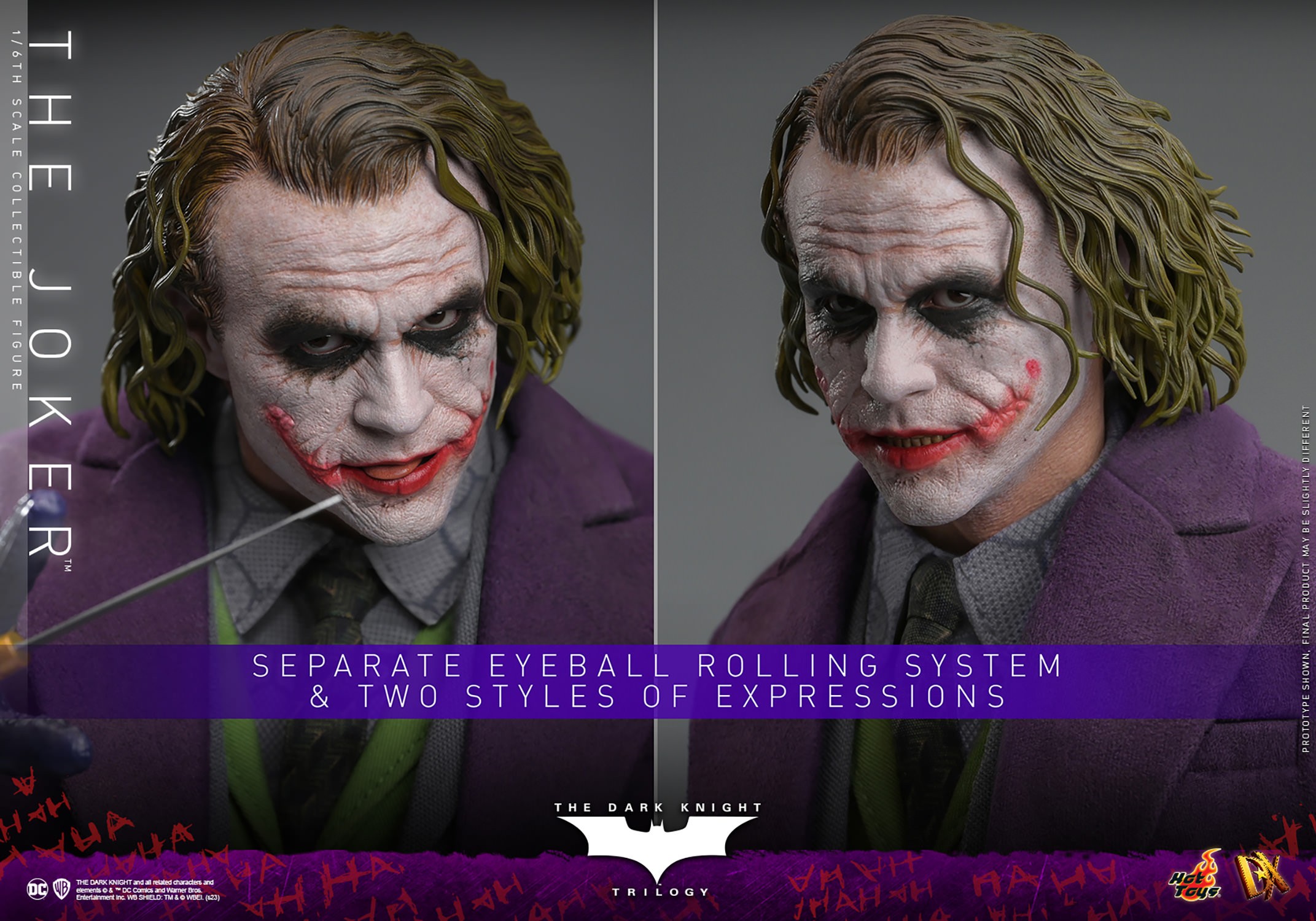 Two face portraits of The Joker (Collector Edition), showcasing separate eyeball rolling system with two distinct expressions. (Prototype Shown) View 19