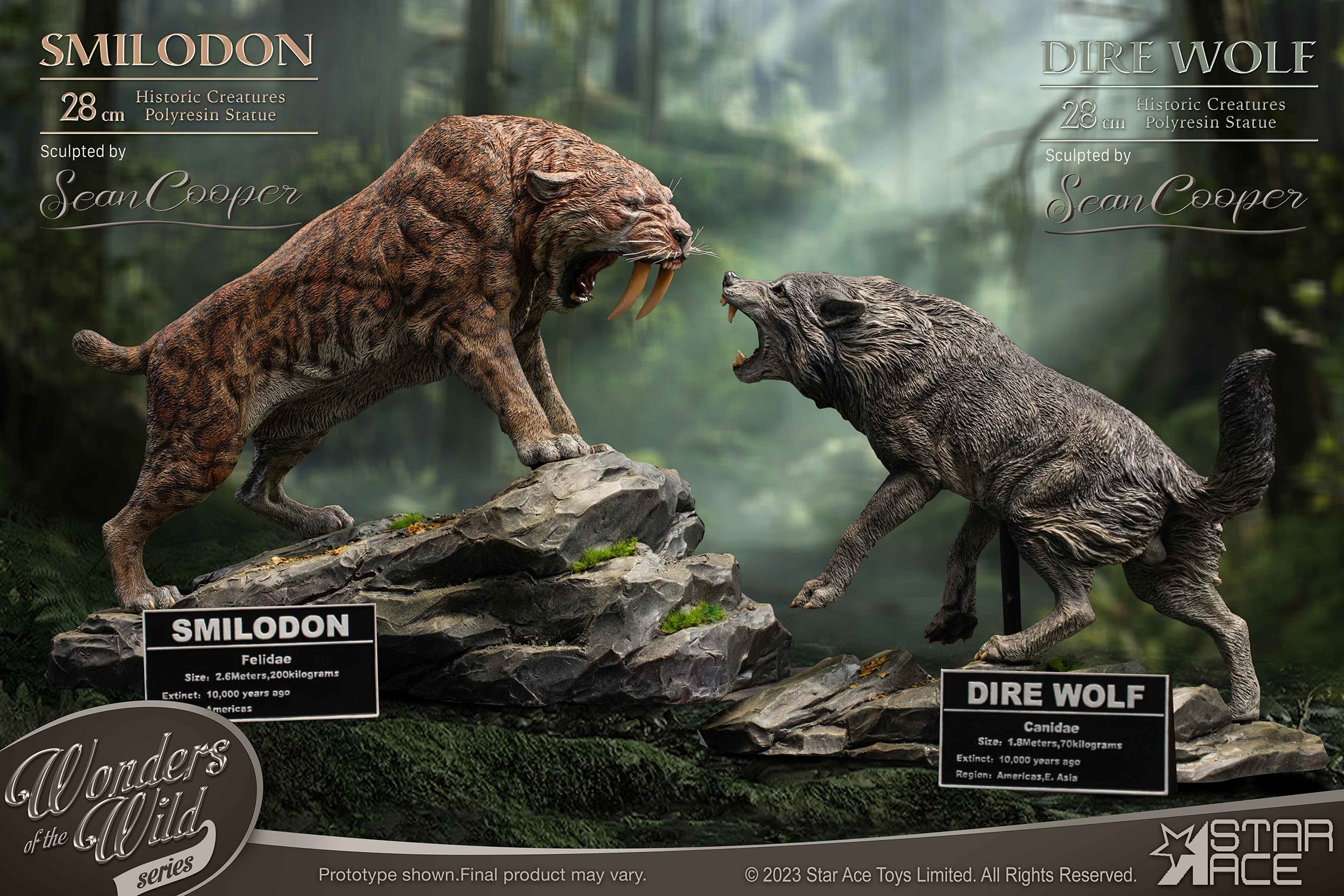 Pre-Historic Creatures Smilodon & Dire Wolf Twin Pack Set Statues  (Prototype Shown) View 1