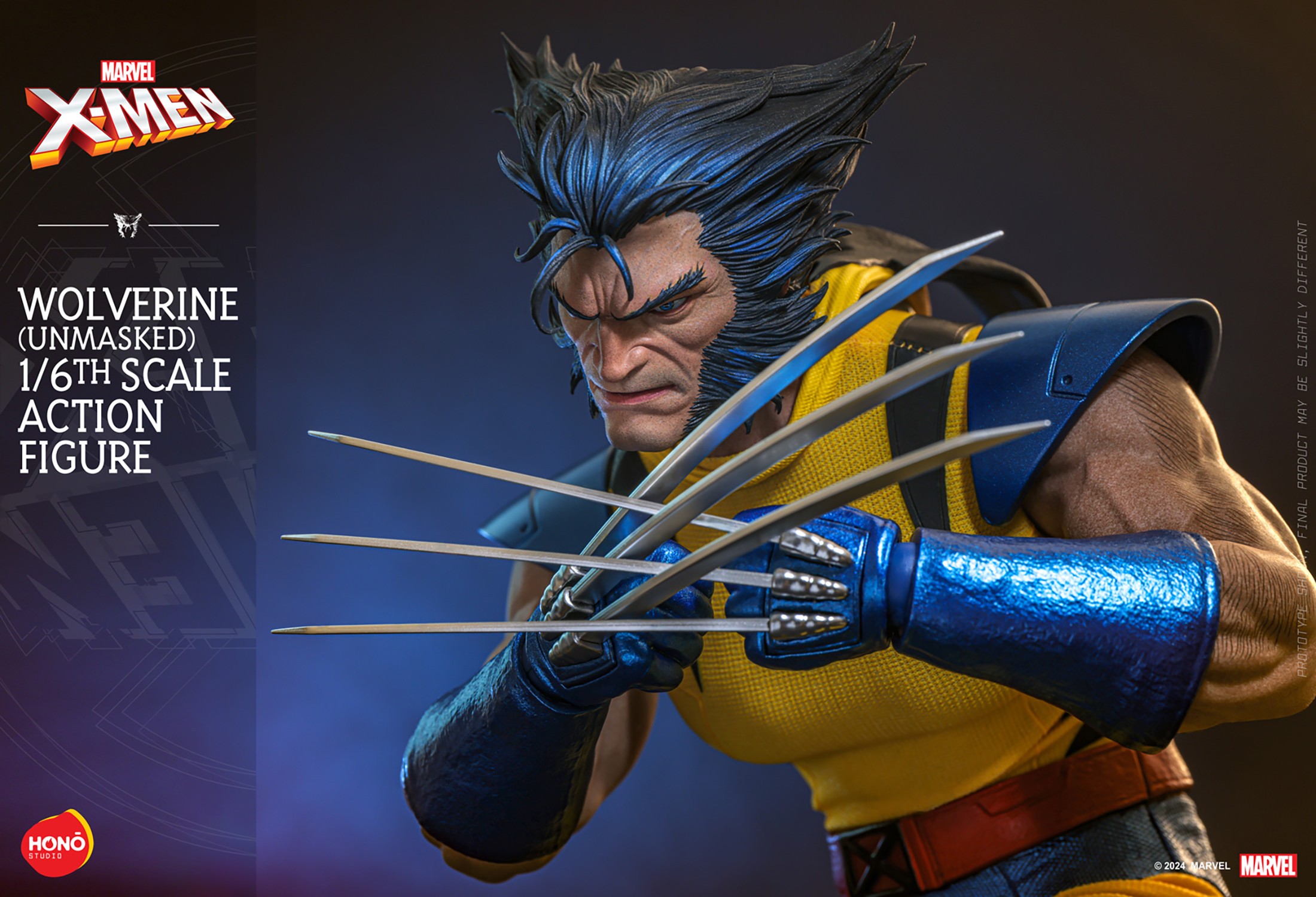 Half-body shot of Wolverine (Unmasked), slightly leaning forward with claws crossed in front of his chest. (Prototype Shown) View 14