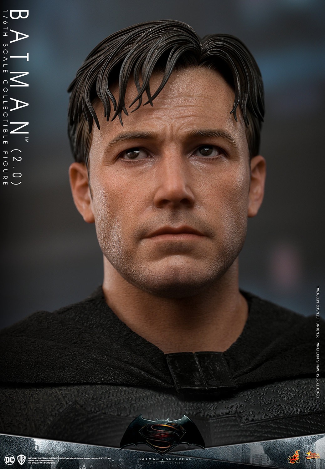 Close-up portrait of Batman (2.0) highlighting the highly detailed Bruce Wayne head sculpt with separate rolling eyeballs, showcasing lifelike precision. Collector Edition (Prototype Shown) View 9