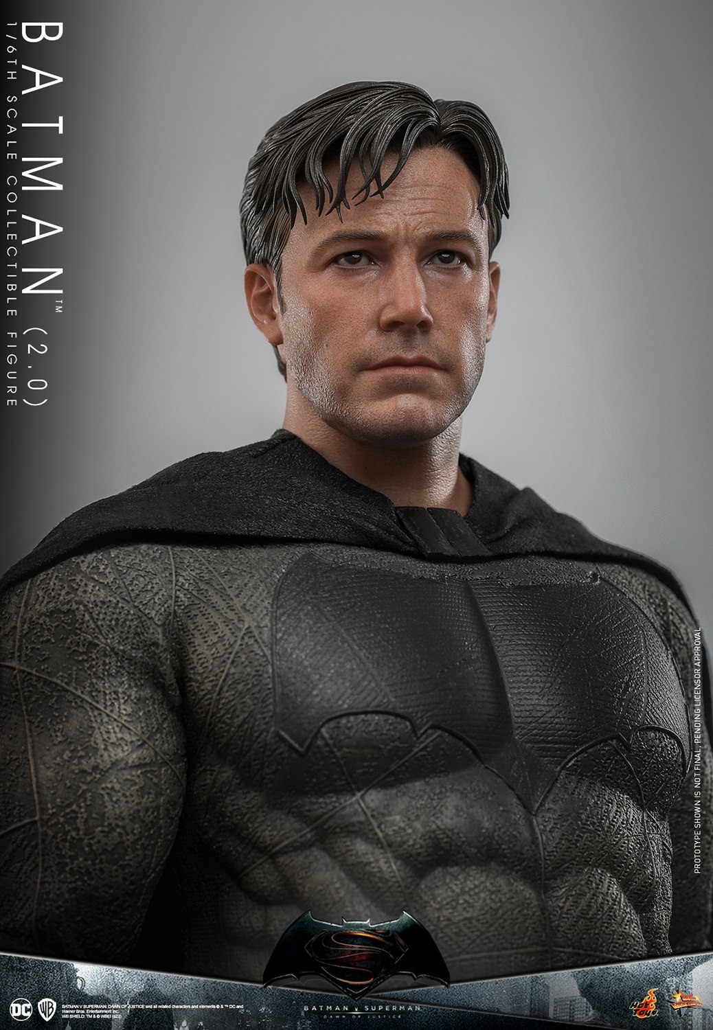 Right angle shot of Batman (2.0) without his cowl, showcasing the newly developed Bruce Wayne head sculpt with separate rolling eyeballs and two hair styles. Collector Edition (Prototype Shown) View 12