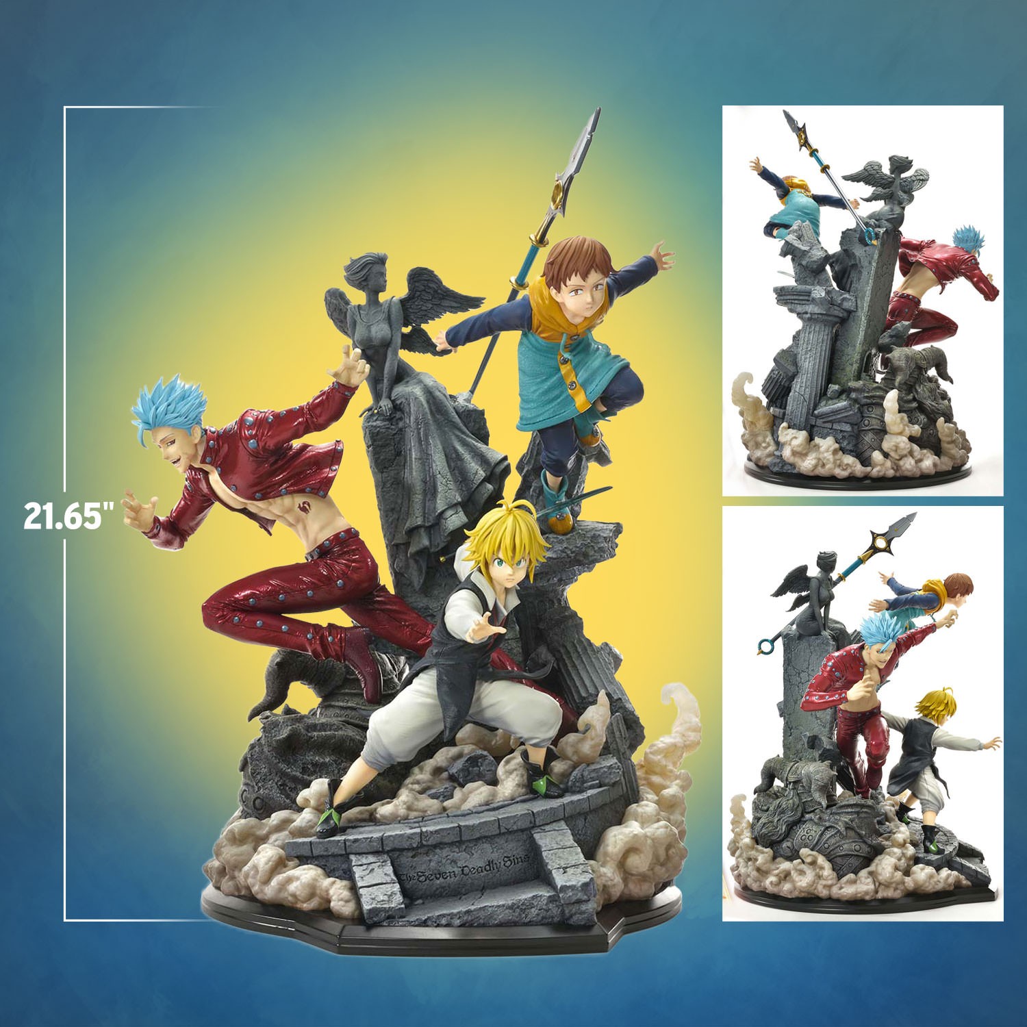 The Seven Deadly Sins Meliodas, Ban, and King Statues  View 2