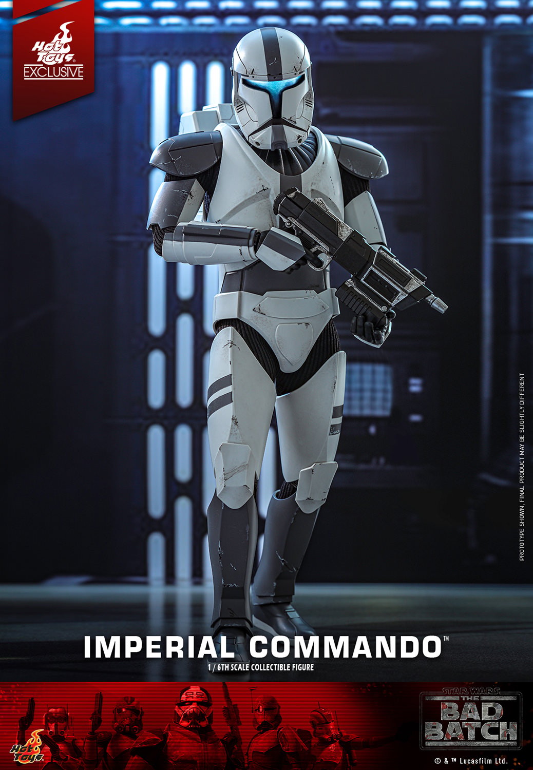 Full-body shot of Imperial Commando™ holding his blaster rifle in front of his body, showcasing detailed armor and battle-ready stance. (Prototype Shown) View 6