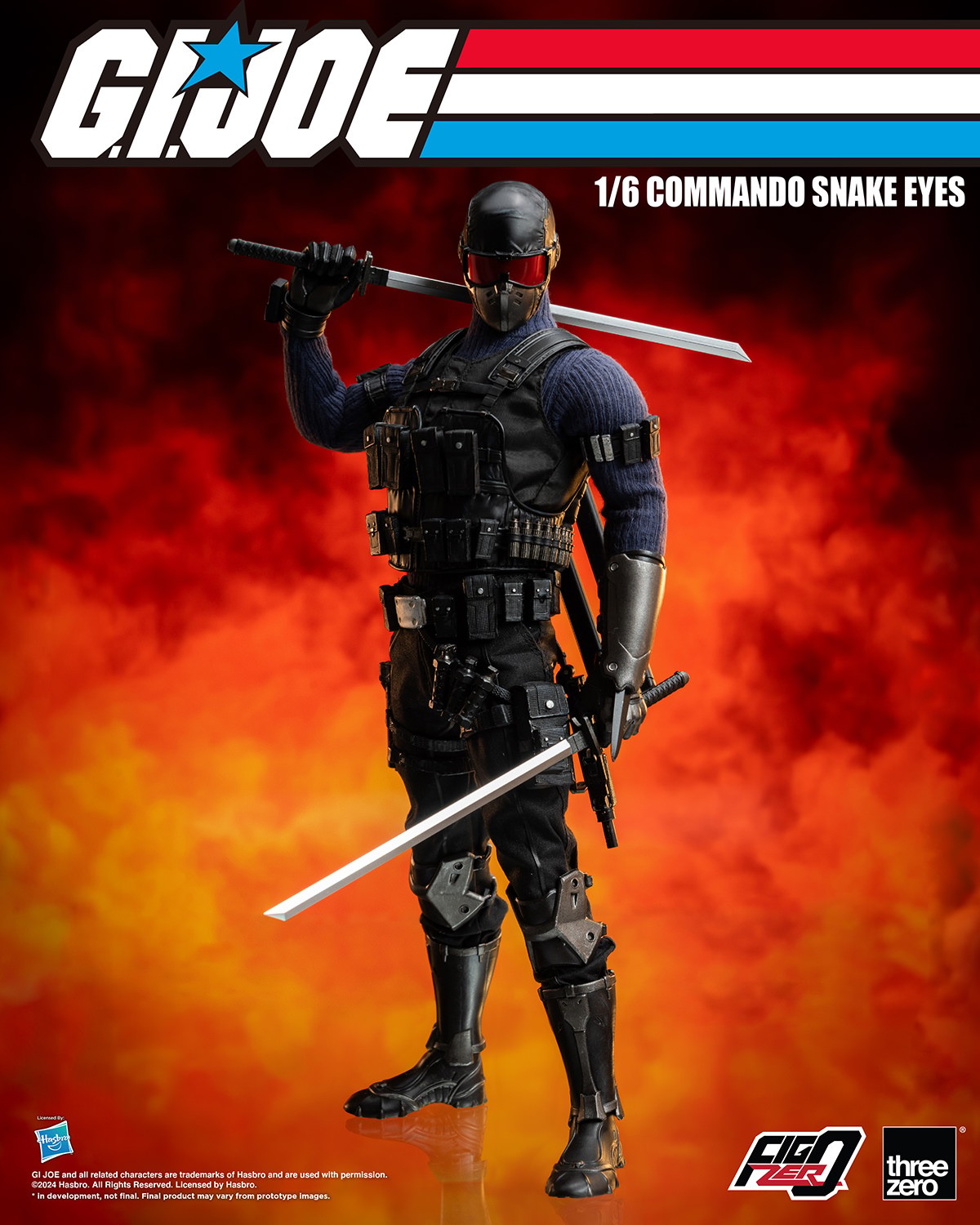 Custom Unmasked Snake Eyes Head For G.I. Joe Classified Series - 1:12 Scale 6in Figure