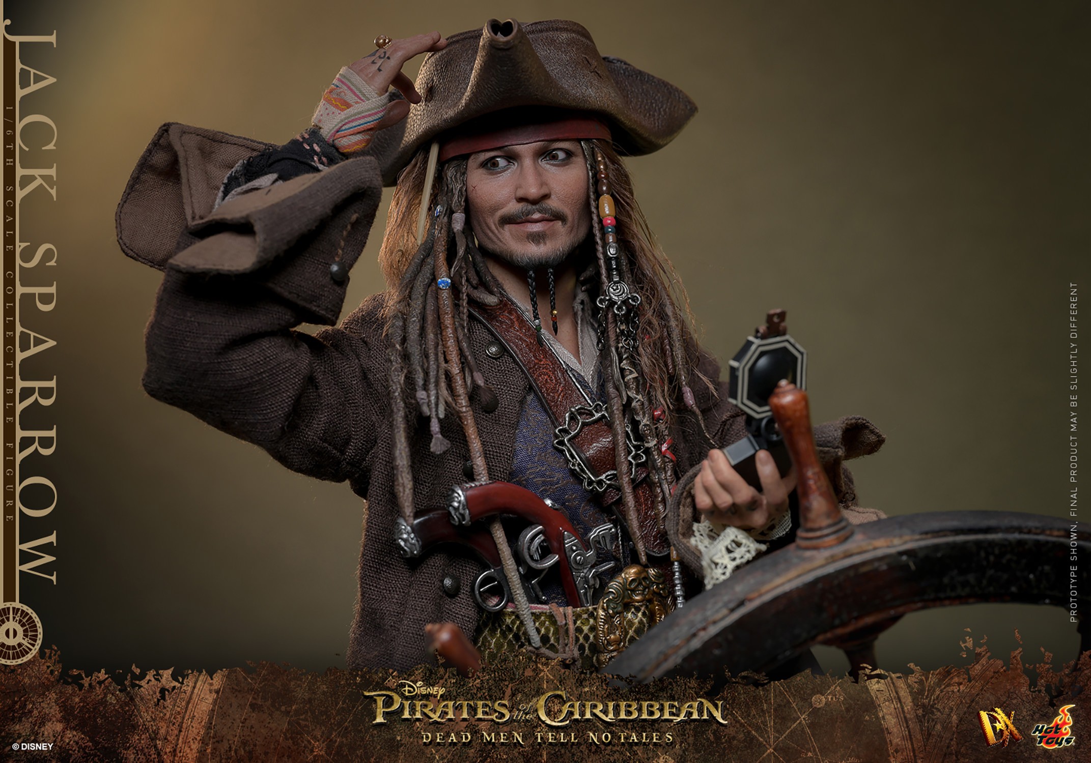 Half body shot of Jack Sparrow (Collector Edition) with his hat on, body slightly leaning back and away from the viewer, right hand up pointing, left hand gesturing, and a smirk on his face. Collector Edition (Prototype Shown) View 12