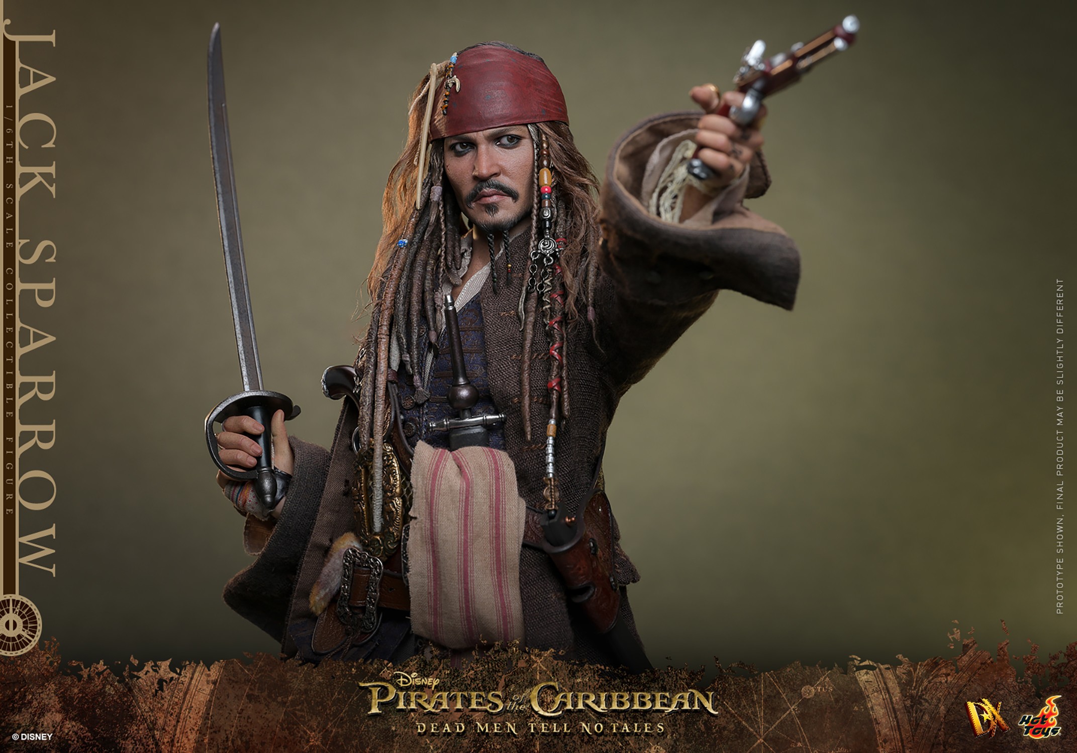 Half body shot of Jack Sparrow (Collector Edition) pointing a gun with his left hand and holding a sword in his right hand. Collector Edition (Prototype Shown) View 13