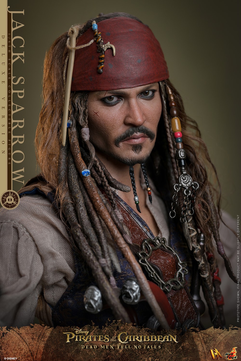 Close-up portrait of Jack Sparrow (Deluxe Version) without his coat and hat, wearing a red bandana and slightly smirking. (Prototype Shown) View 10