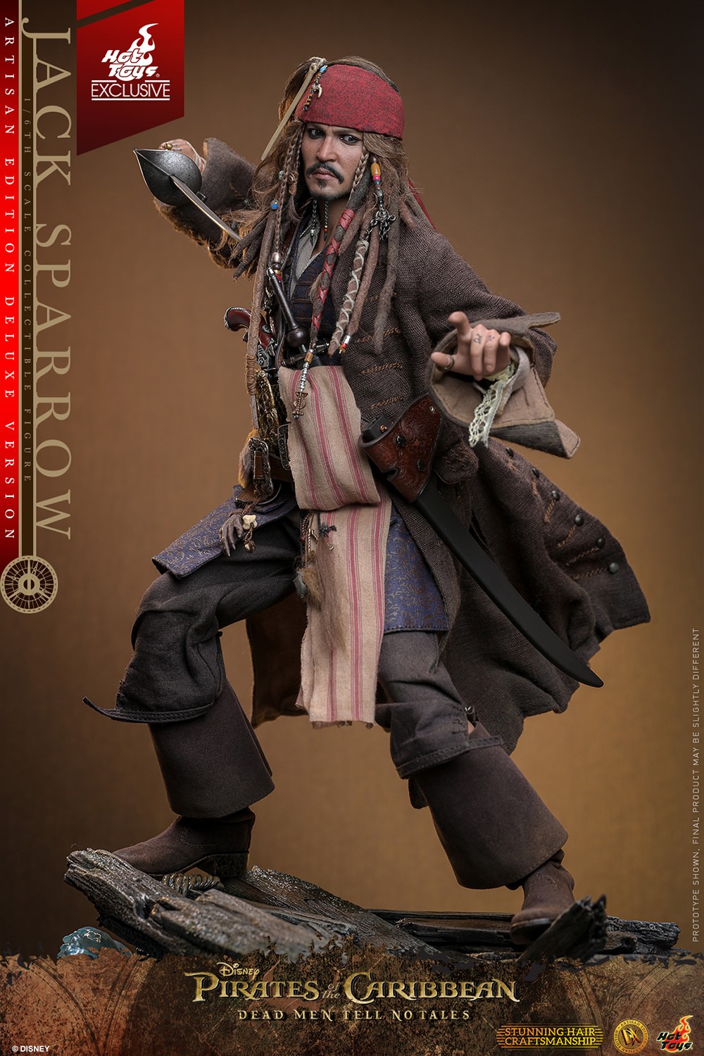 Full body shot of Jack Sparrow on rubble base, slightly crouched and leaning back, holding a knife in his right hand and gesturing with his left. (Prototype Shown) View 7