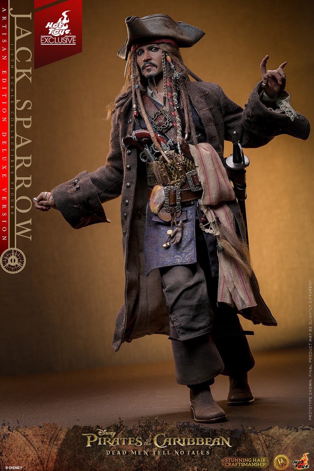 Full body shot of Jack Sparrow with left leg forward, wearing his brown hat, smirking, and gesturing with both hands slightly up and bent. (Prototype Shown) View 11