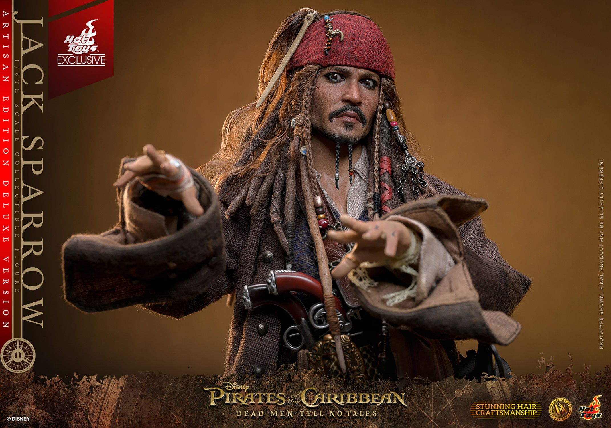 Half-body shot of Jack Sparrow gesturing with both hands in front of his body, wearing a red bandana and displaying a serious face. (Prototype Shown) View 15