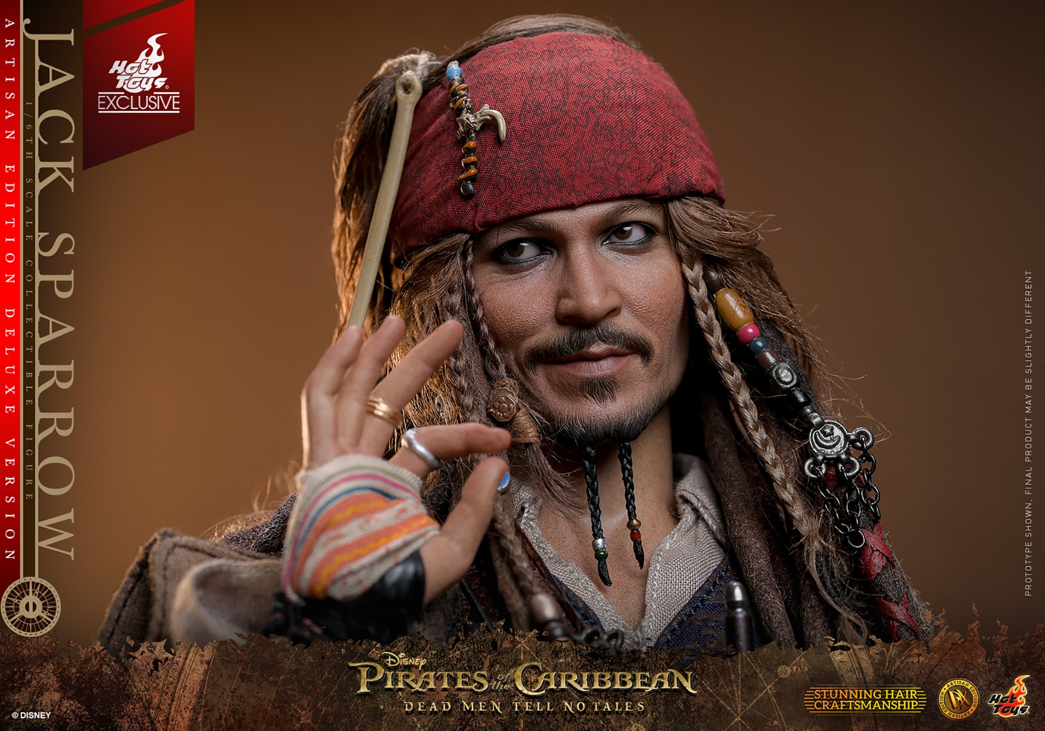 Face portrait of Jack Sparrow looking to his right and smirking, wearing a red bandana and making an 'OK' gesture with his right hand. (Prototype Shown) View 17