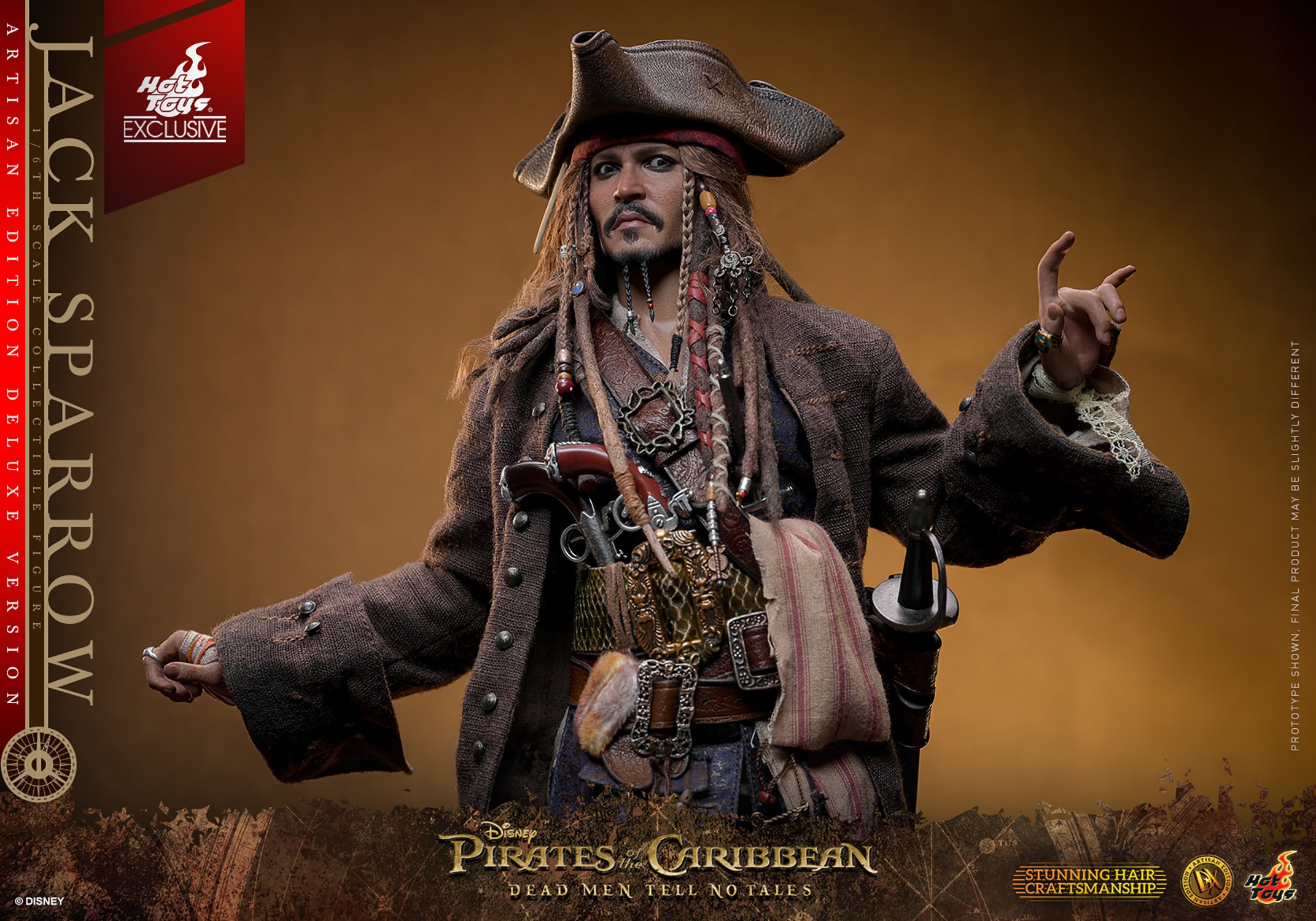 Lower half body shot of Jack Sparrow looking down, wearing a brown hat, and gesturing with both hands slightly up. (Prototype Shown) View 18