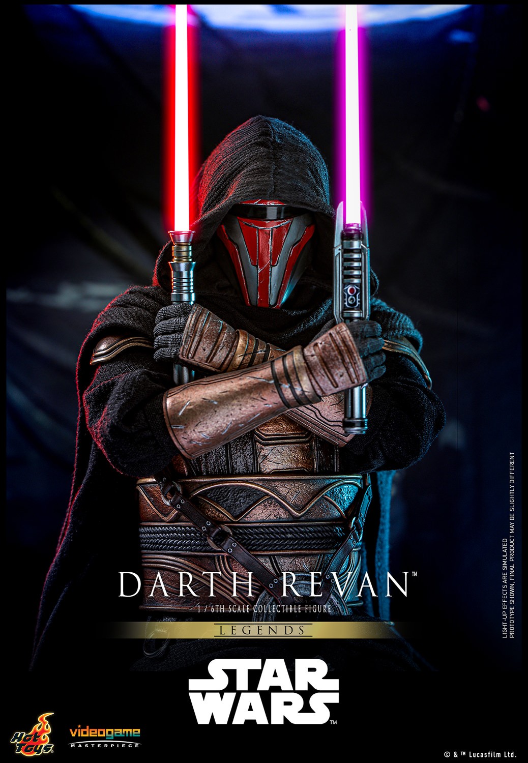 Half-Body shot of Darth Revan™ (Special Edition) standing upright, crossing his arms in front of his chest while holding red and purple lightsabers vertically. Exclusive Edition (Prototype Shown) View 16