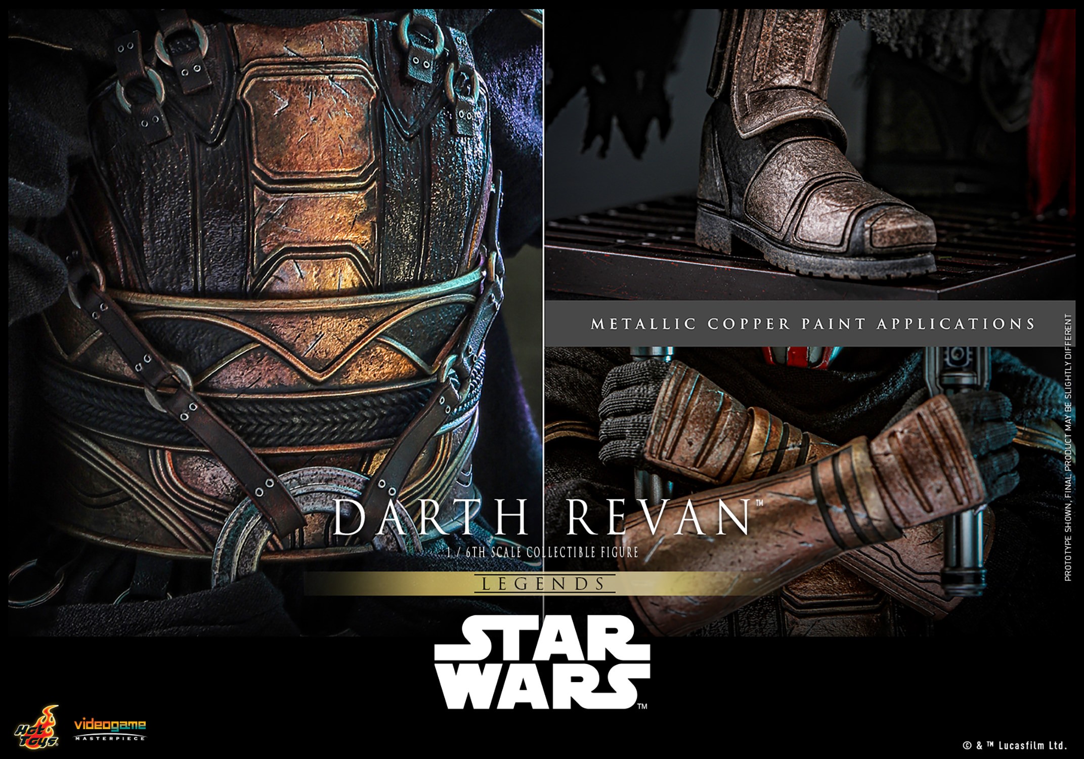 Three portraits of Darth Revan™ (Special Edition) highlighting the metallic copper paint details on his chest, leg, and arm. Exclusive Edition (Prototype Shown) View 19