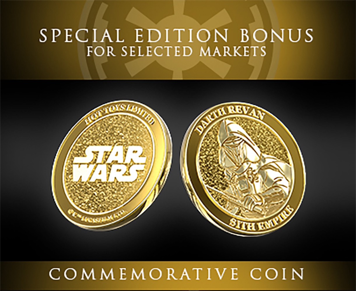 Front and back views of the gold commemorative Star Wars Darth Revan™ (Special Edition) coin, a special edition bonus for select markets. Exclusive Edition (Prototype Shown) View 3