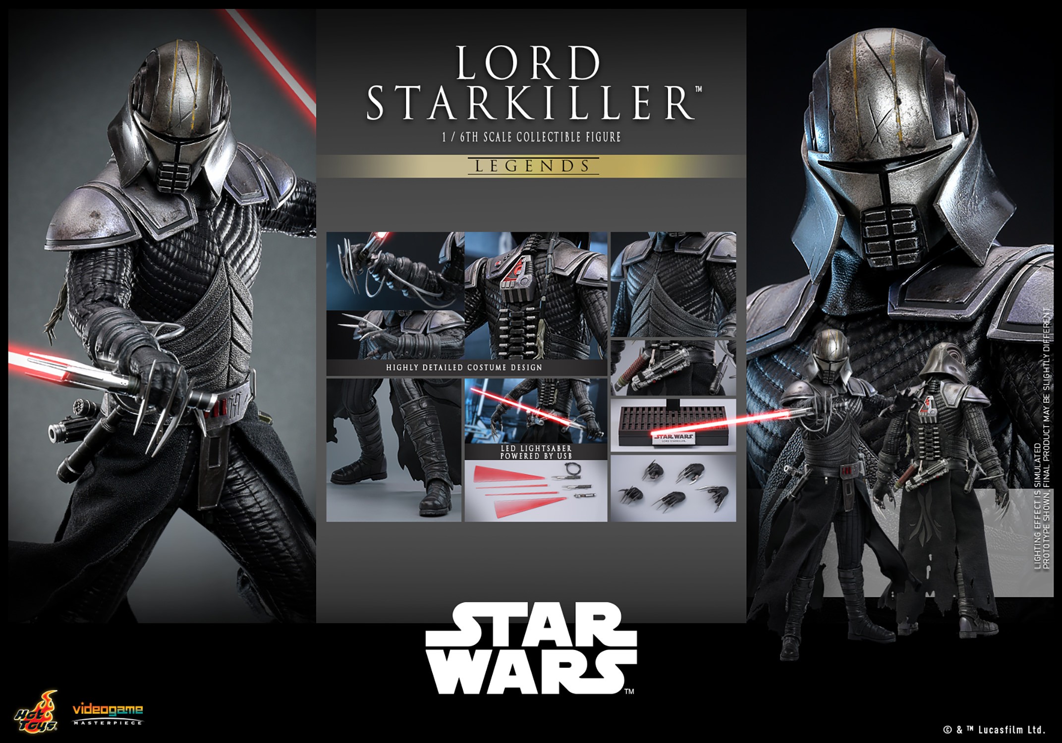 Multiple portraits of Lord Starkiller™ showcasing his full figure, along with images of accessories and parts included in the box. Collector Edition (Prototype Shown) View 18