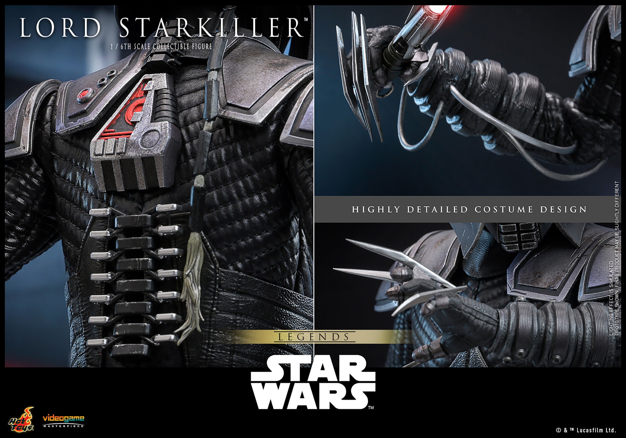 Three close-up portraits of Lord Starkiller™, highlighting intricate costume details, including the mask, armor texture, and layered fabric design. Exclusive Edition (Prototype Shown) View 18
