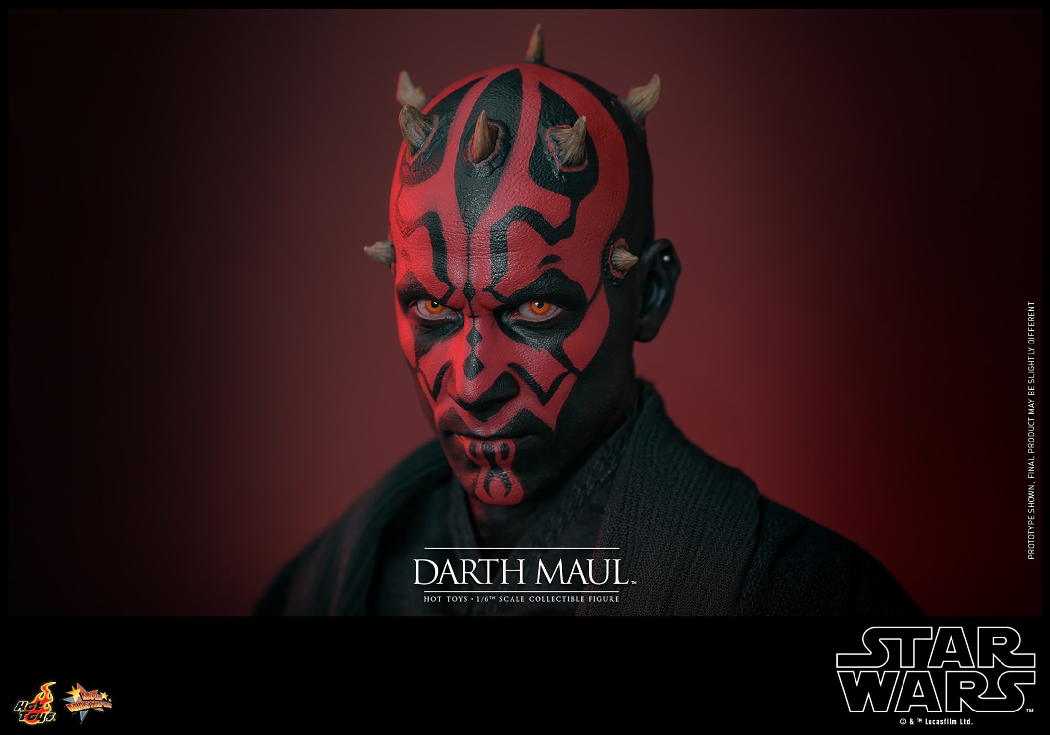 Face portrait of Darth Maul (Special Edition) showcasing his serious expression and red and black facial markings. (Prototype Shown) View 14
