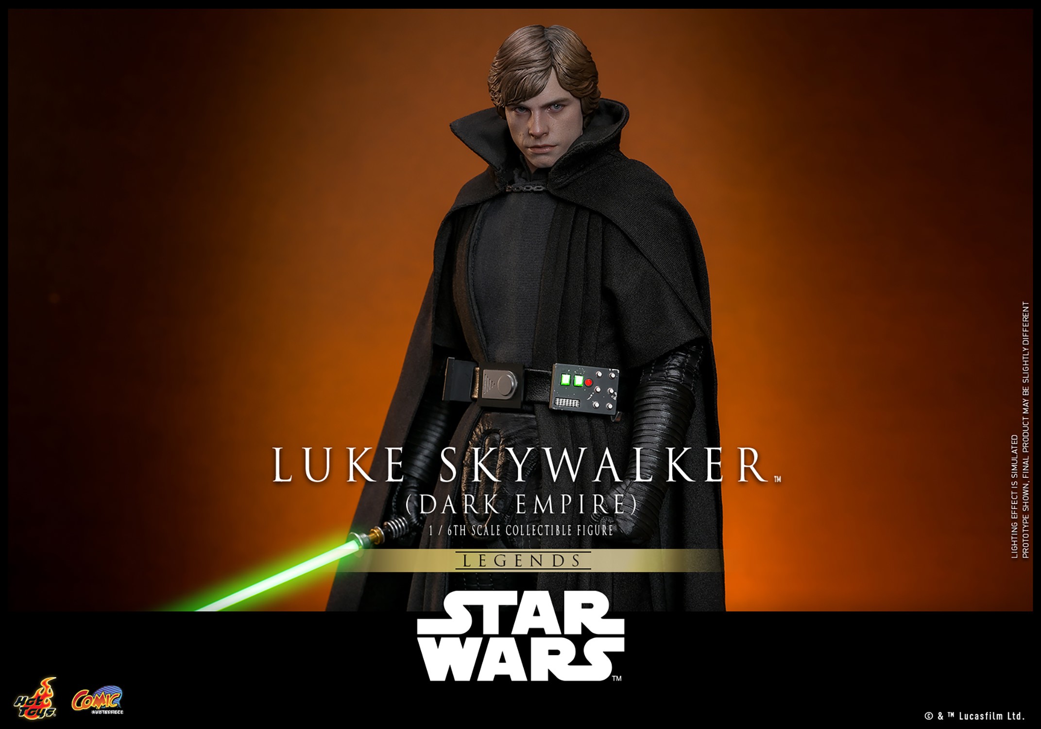 Half-body shot of Luke Skywalker™ (Dark Empire) wearing a black cloak, holding a green lightsaber. Collector Edition (Prototype Shown) View 9