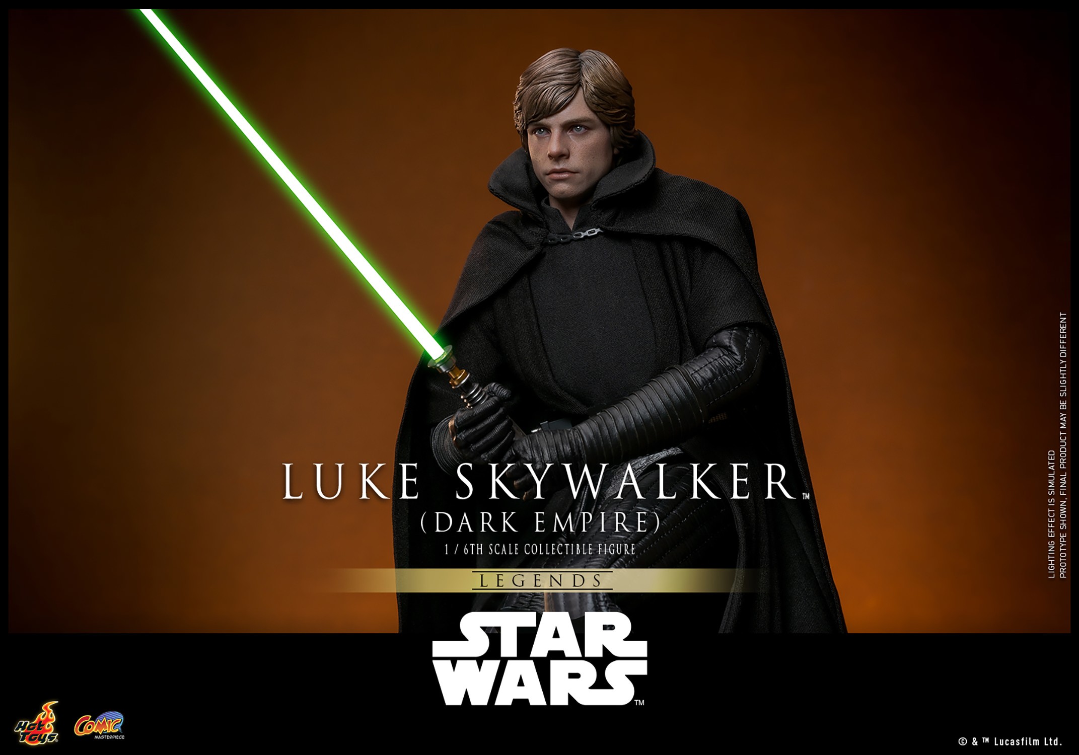 Left-angle view of Luke Skywalker™ (Dark Empire) holding a lightsaber with both hands in front of his body, wearing a serious facial expression. (Prototype Shown) View 5