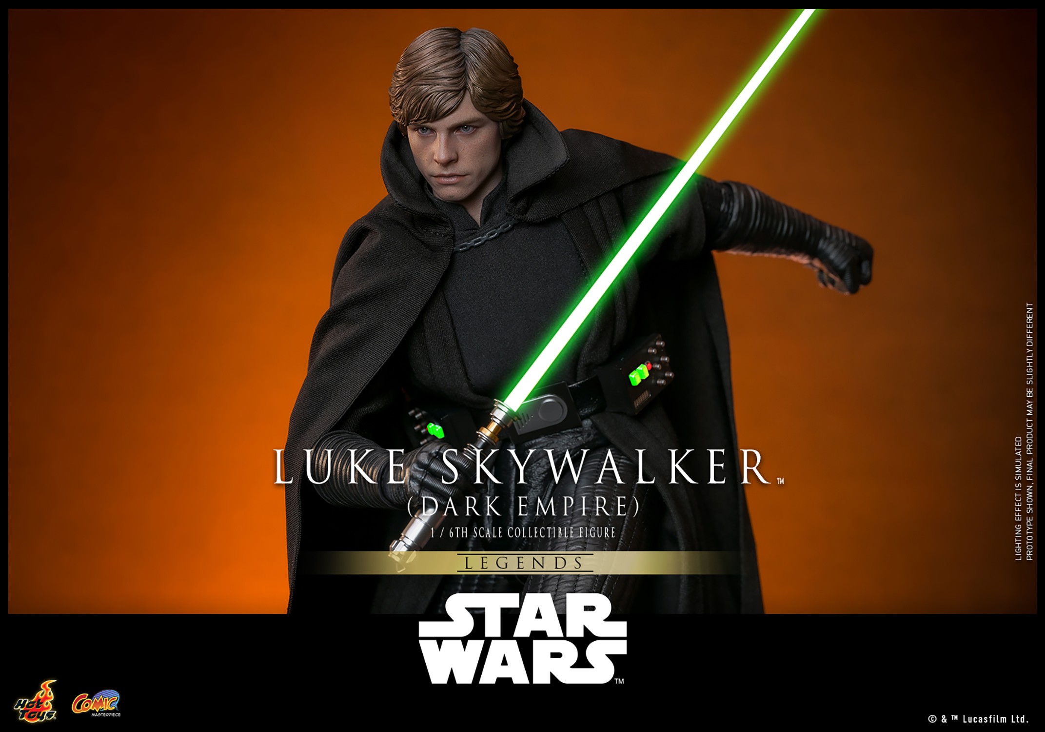 Left-angle view of Luke Skywalker™ (Dark Empire) crouching forward, holding a lightsaber across his body with his right hand, left arm pulled back. (Prototype Shown) View 10