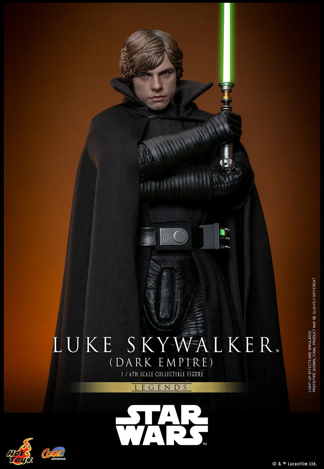 Half-body shot of Luke Skywalker™ (Dark Empire) with arms crossed, holding a lightsaber vertically in his right hand, showing a serious expression. (Prototype Shown) View 13