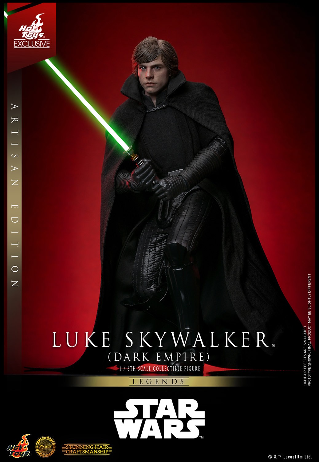 Left-angle view of Luke Skywalker™ (Dark Empire) holding a lightsaber with both hands in front of his body, wearing a serious expression, slightly crouching forward. (Prototype Shown) View 13